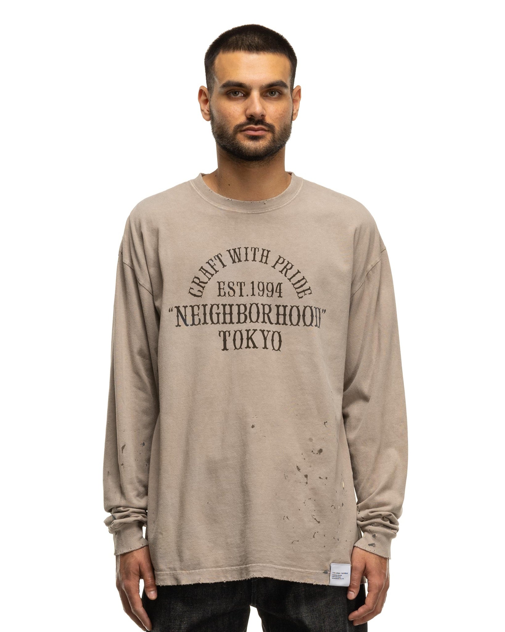 トップス NEIGHBORHOOD DAMAGE SWEATSHIRT GREIGE NEIGHBORHOOD Damage Crewneck LS Greige | havenshop | REVERSIBLE