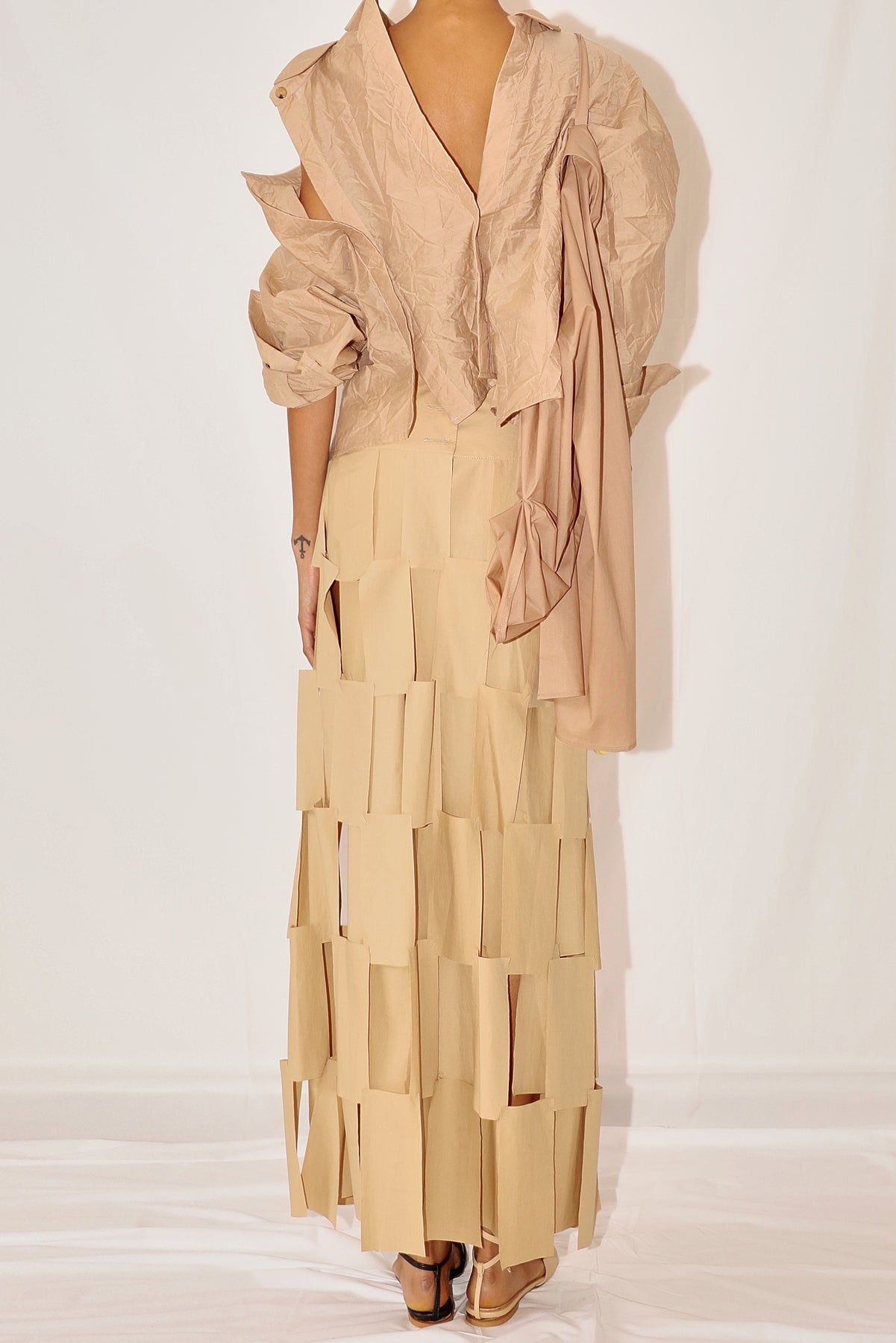 MAXI MULTI RECTANGLE DOUBLE-LAYERED SKIRT BEIGE - 4