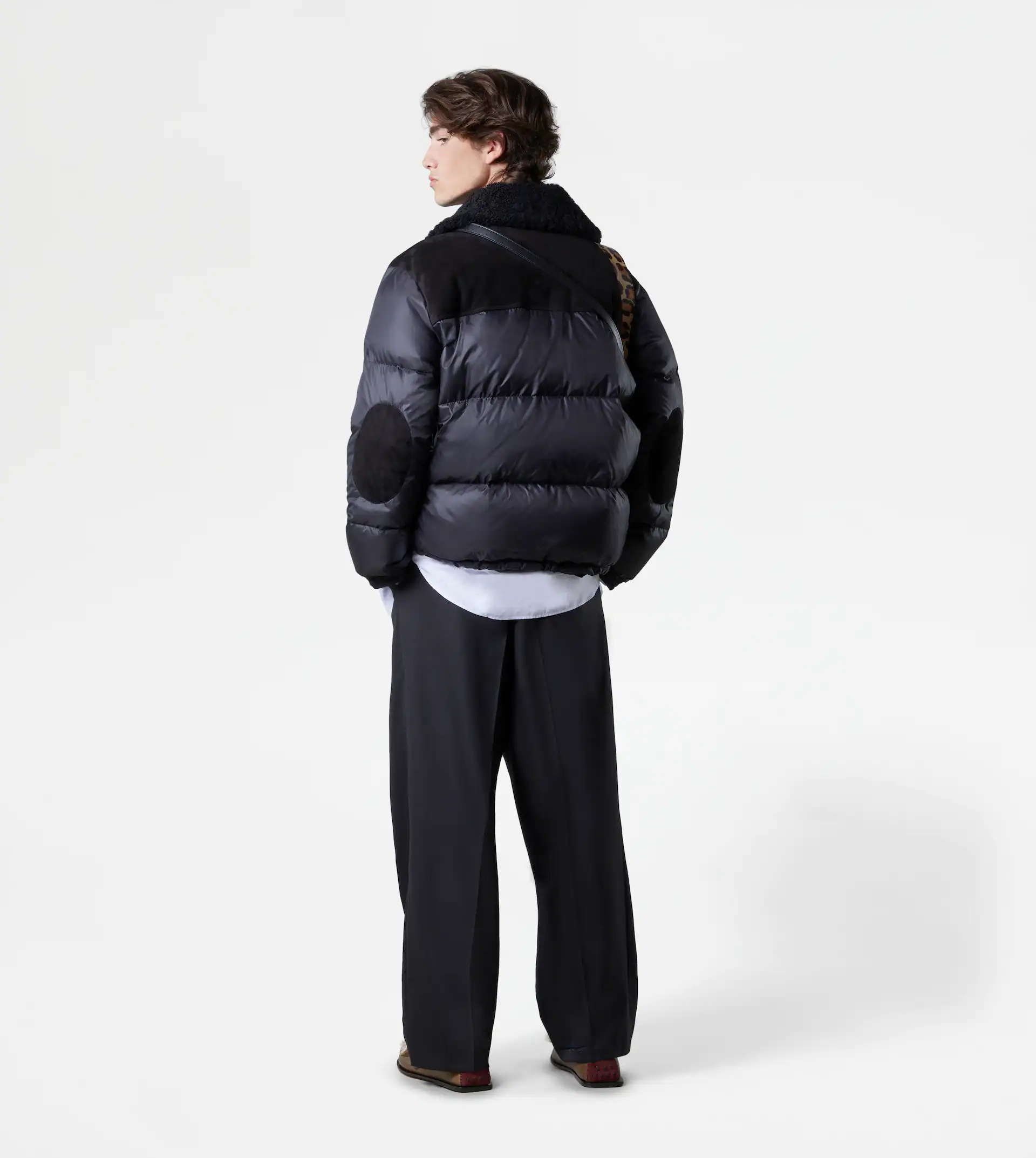 DOWN JACKET WITH SUEDE INSERTS - BLACK - 3