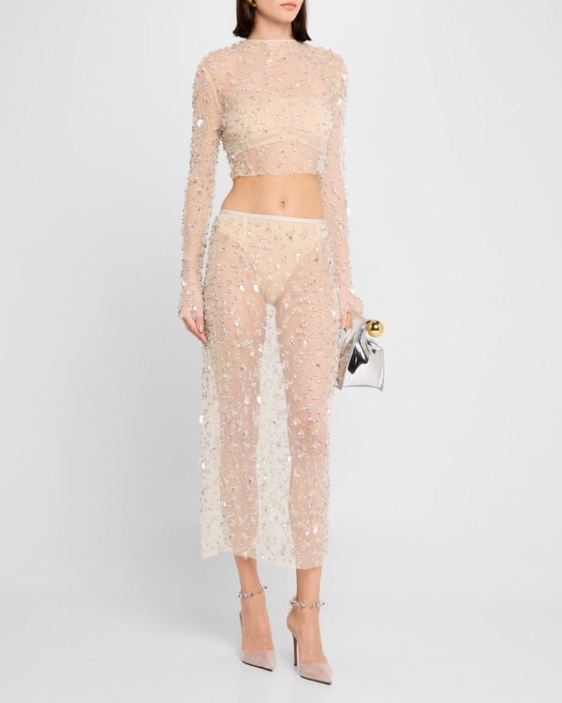 LAPOINTE Embellished Mesh Maxi Pencil Skirt outlook