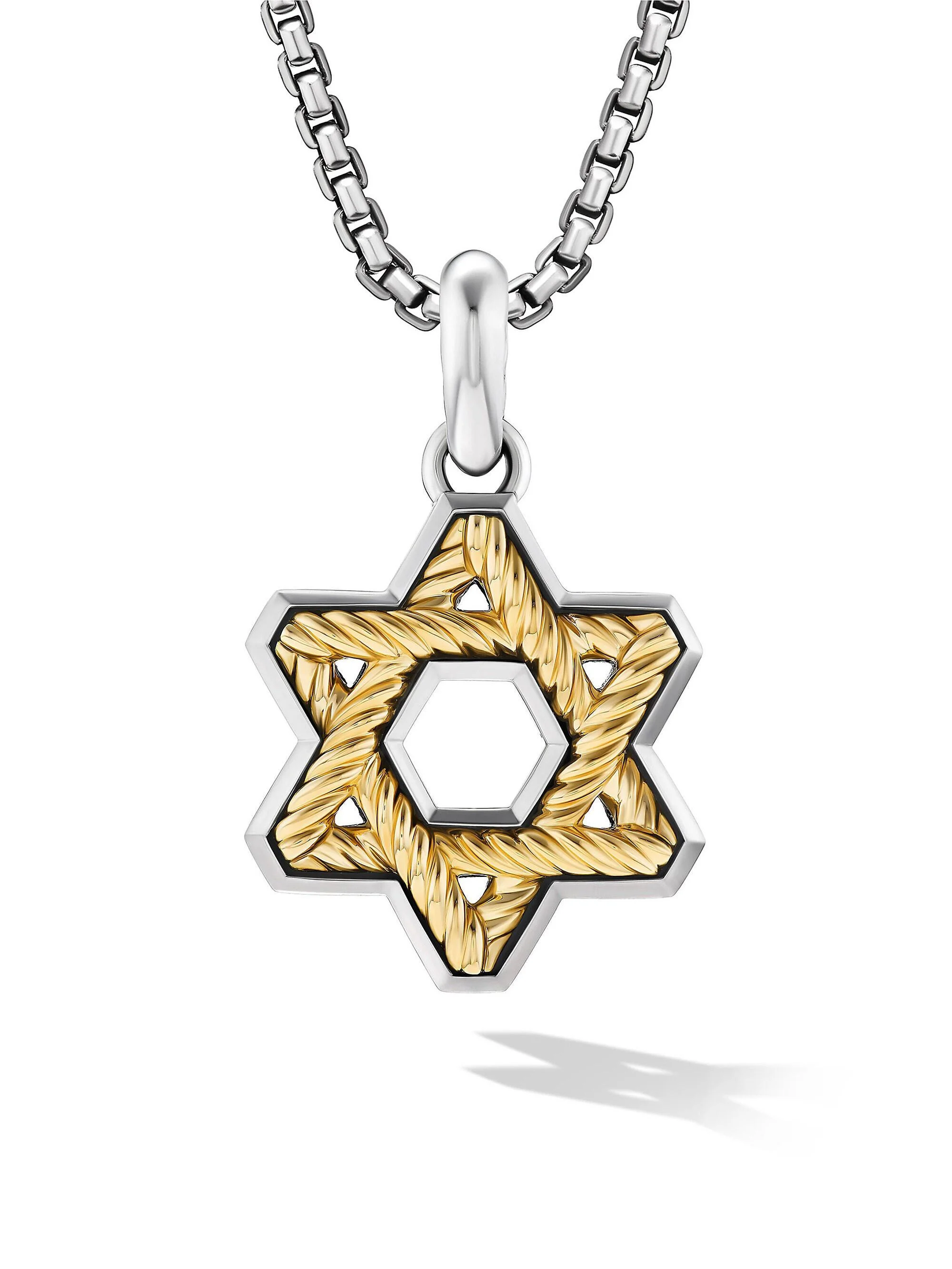 Men's Cable Star of David Amulet in Sterling Silver with 18K Yellow Gold, 19MM - Silver - 1