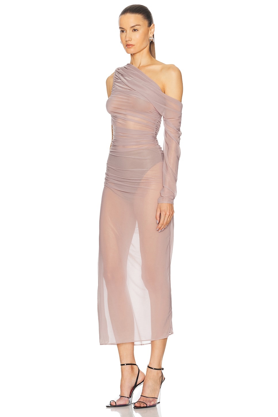 One Sleeve Draped Long Dress - 3