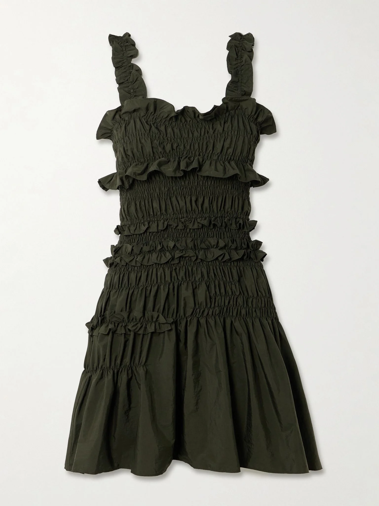 Oona shirred ruffled taffeta mini dress Forest green - 1