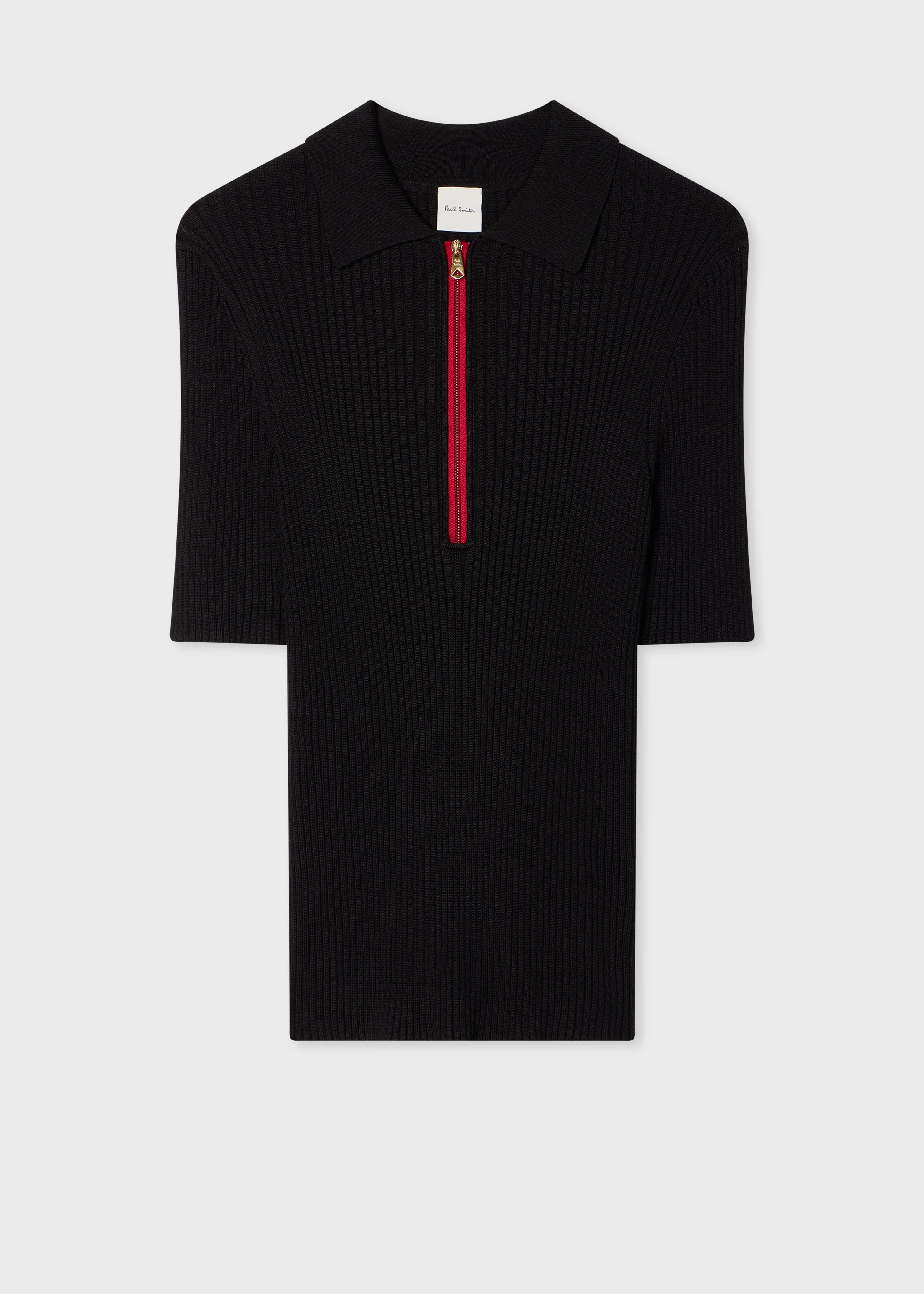 Women's Black Zip-Neck Knitted Polo Shirt - 1