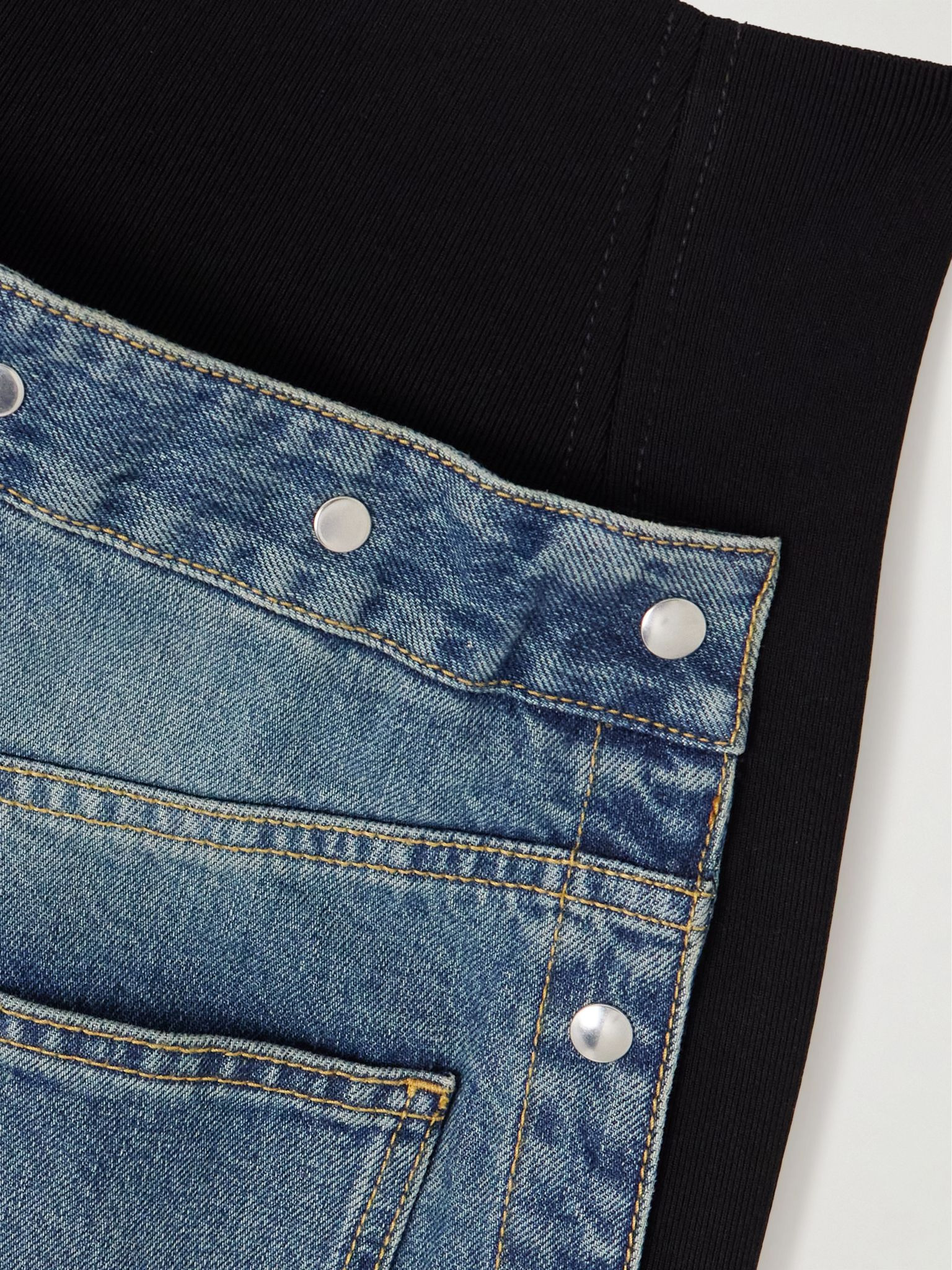 Studded jersey-trimmed high-rise wide-leg jeans Blue - 6