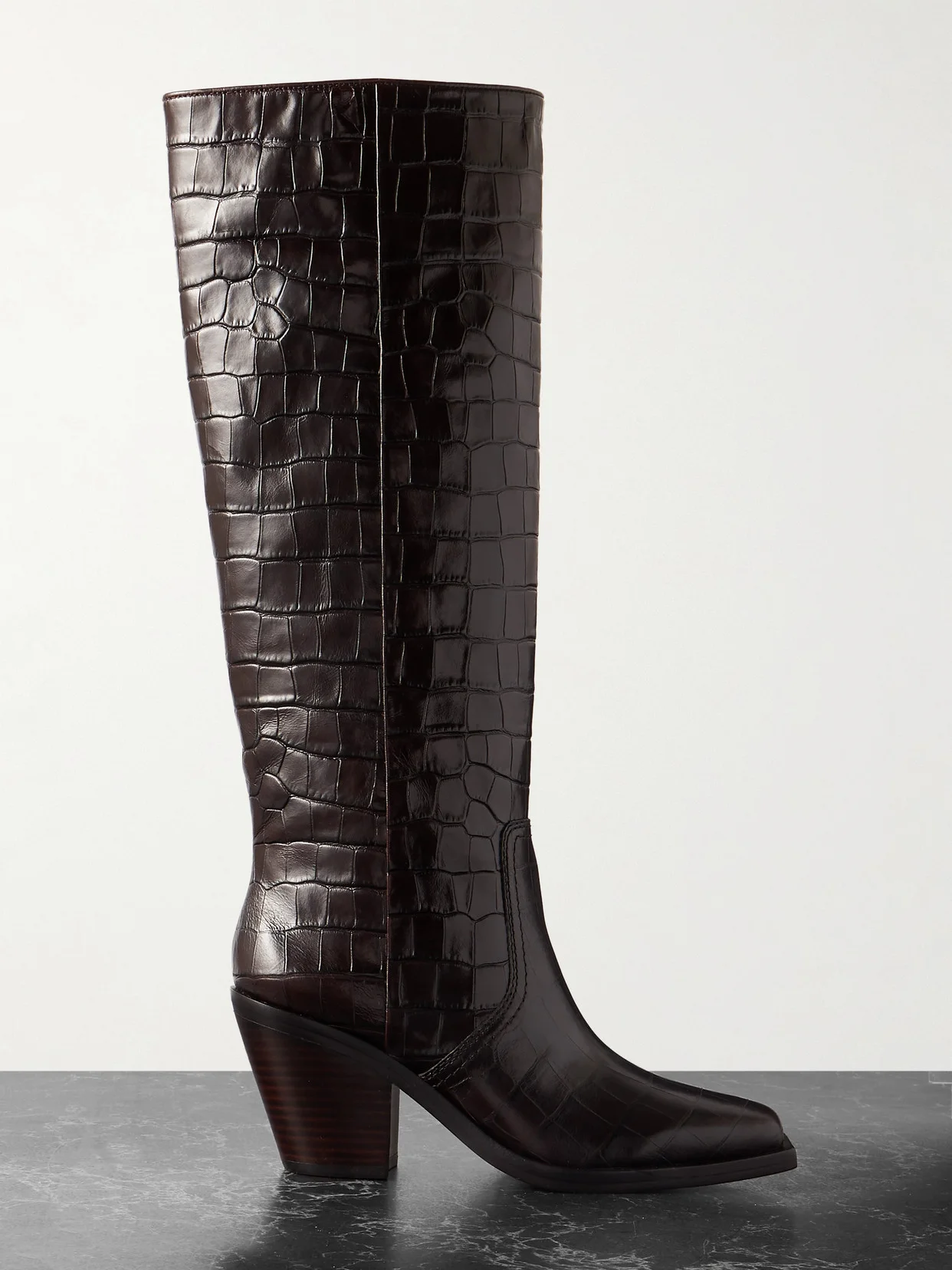Lynn Croc-effect Leather Knee Boots - 1