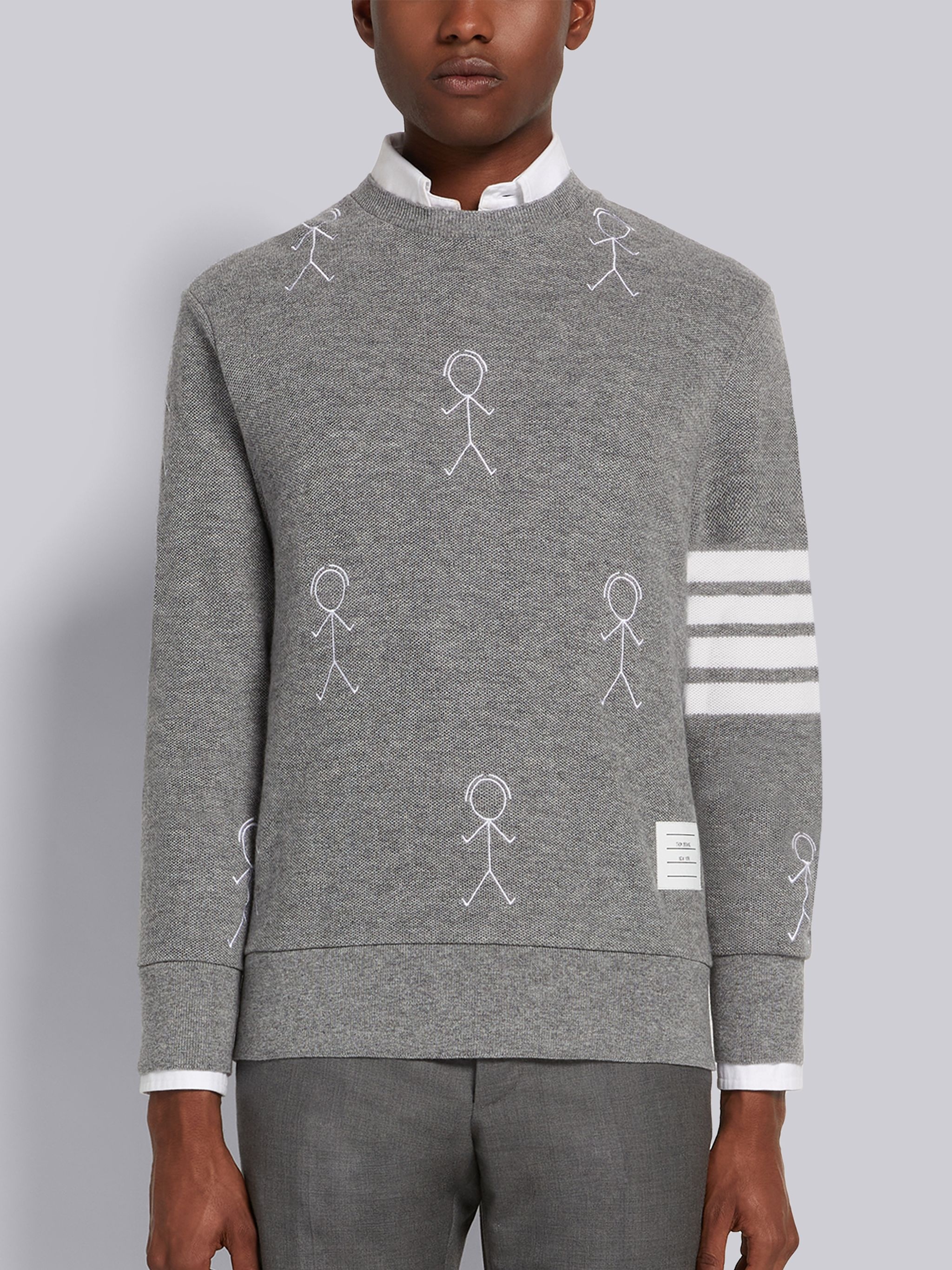 Light Grey Cashmere Pique 4-Bar Mr. Thom Half Drop Embroidered Sweatshirt - 1