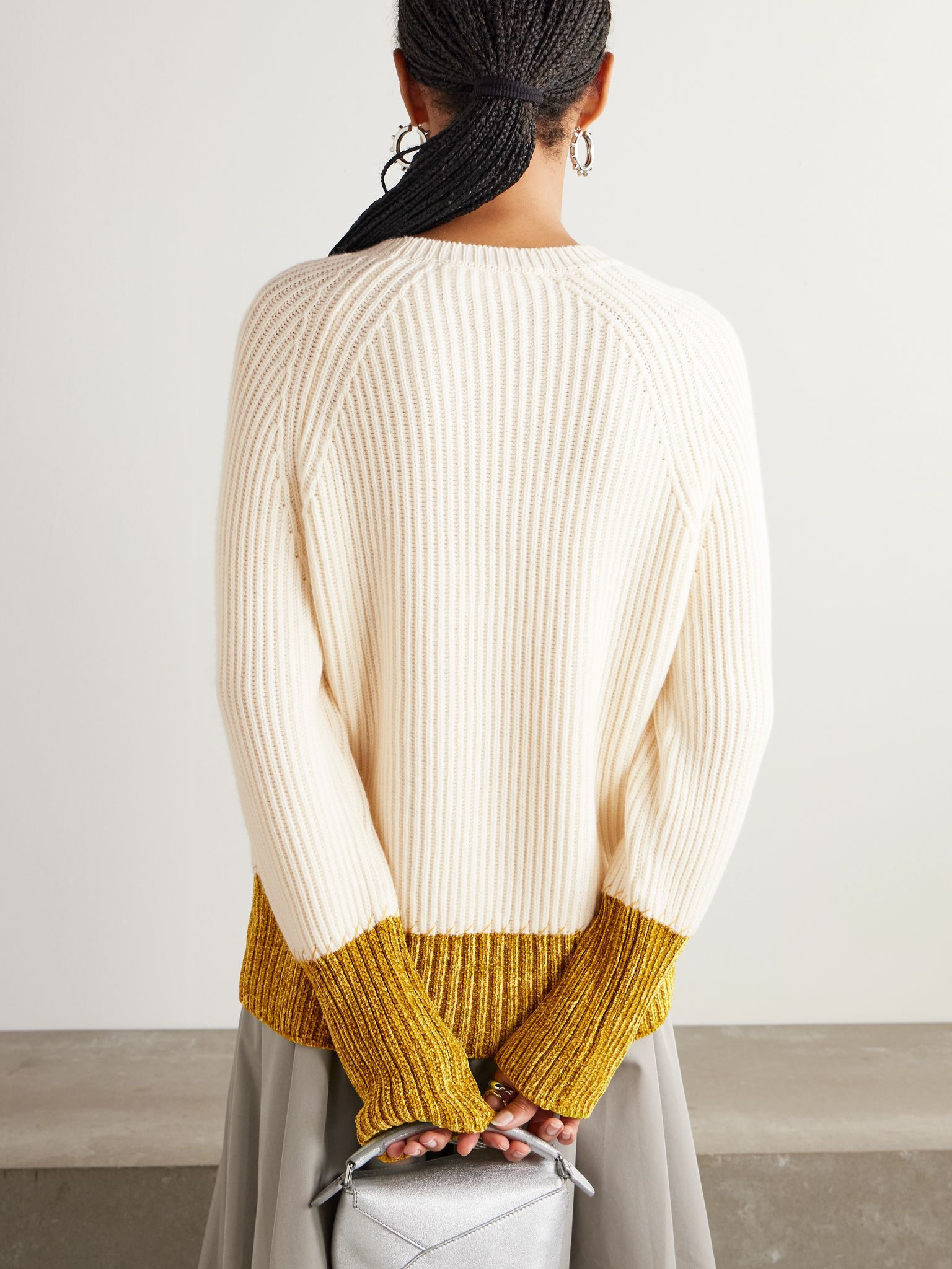 Two-tone ribbed wool sweater Cream - 3