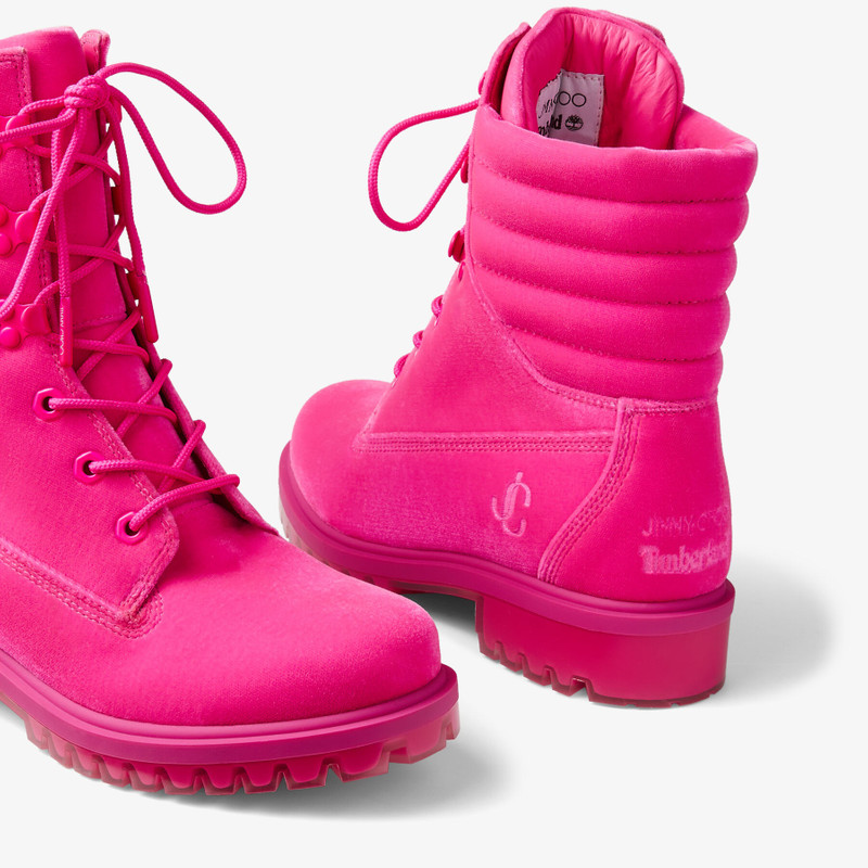 JIMMY CHOO X TIMBERLAND 8 INCH PUFFER BOOT Hot Pink Timberland Velvet Ankle Boots 4