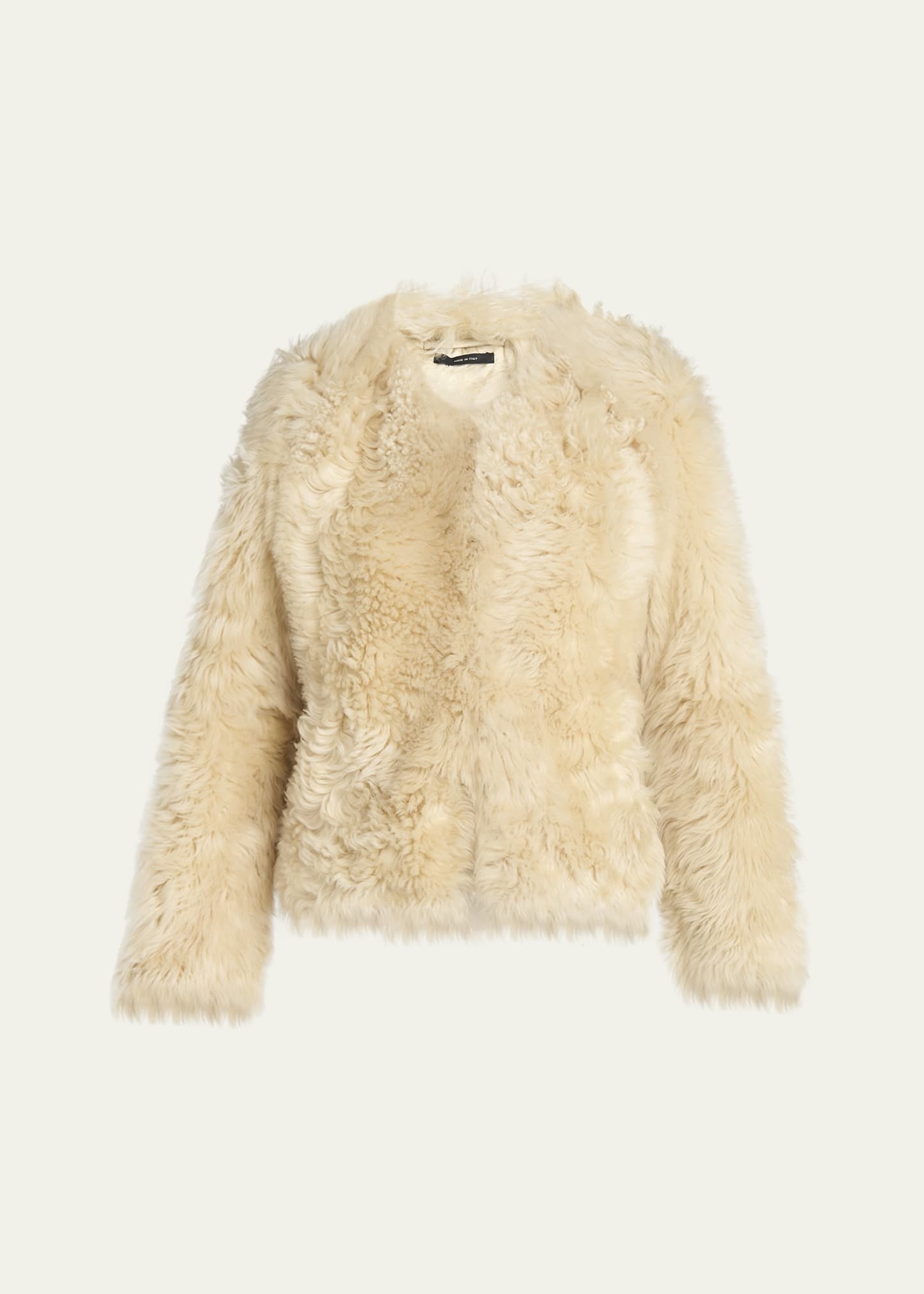 Curly Sheep Shearling Collarless Jacket - 1