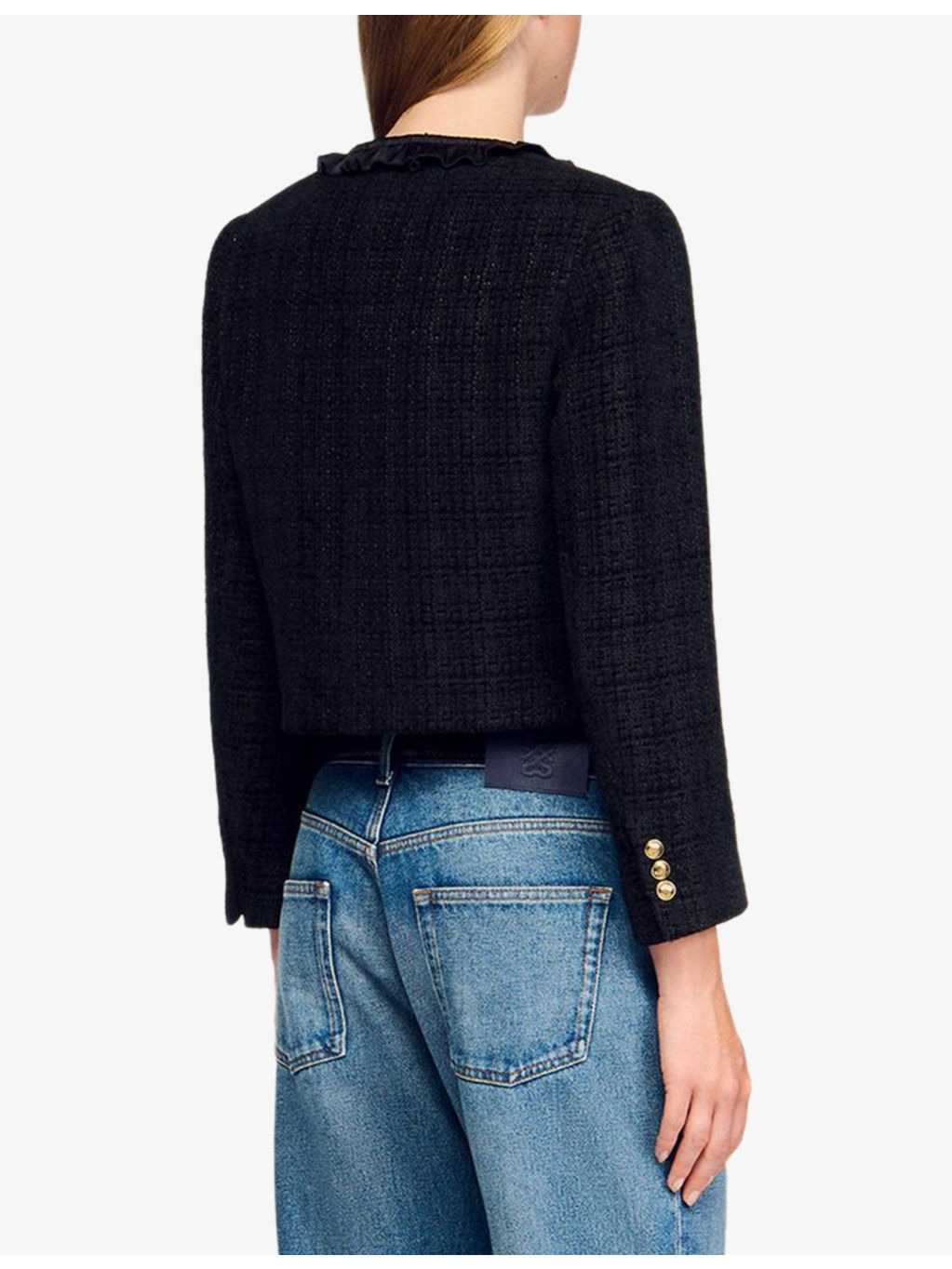 Ruffled-Trim Button-Down Tweed Jacket - 4