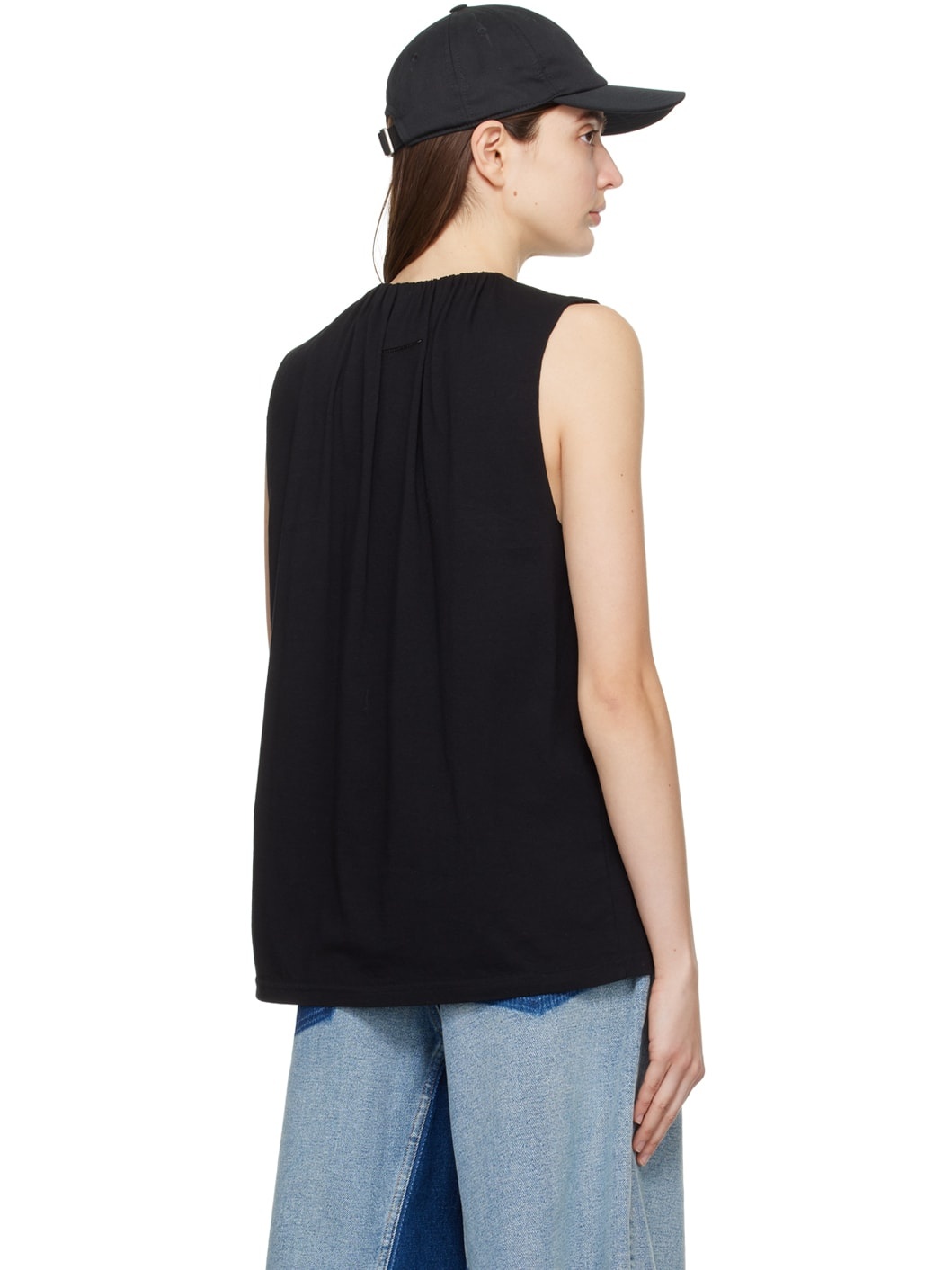 Black Gathered Tank Top - 3