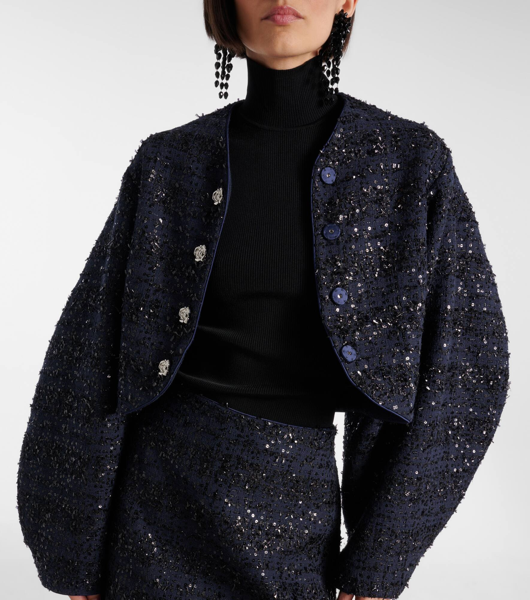Sequined cropped bouclé jacket - 6