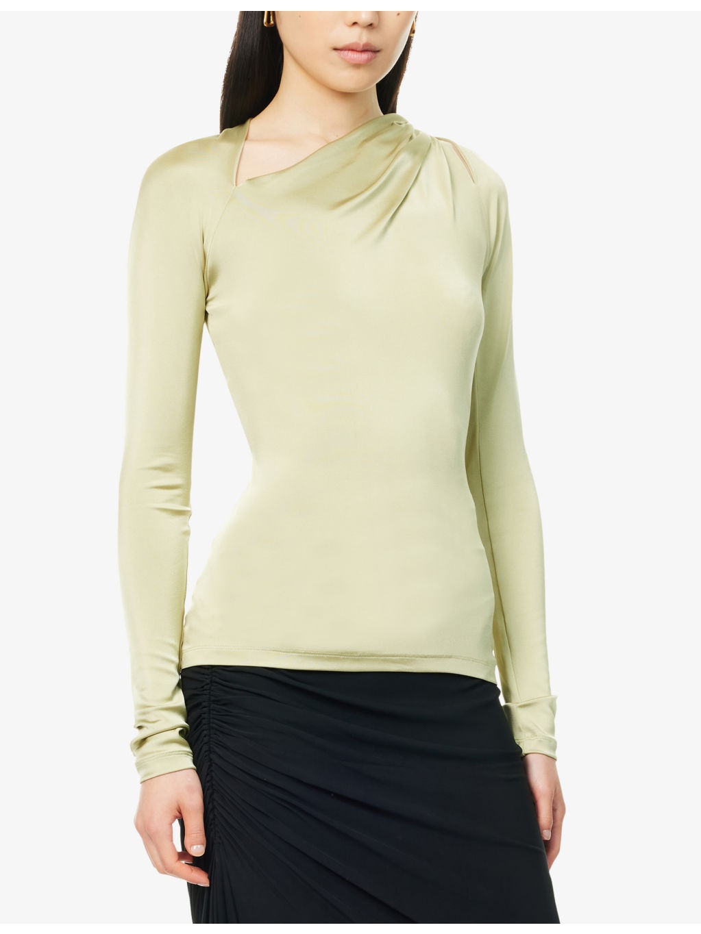Twisted-Panels Long-Sleeves Stretch-Woven Top - 3
