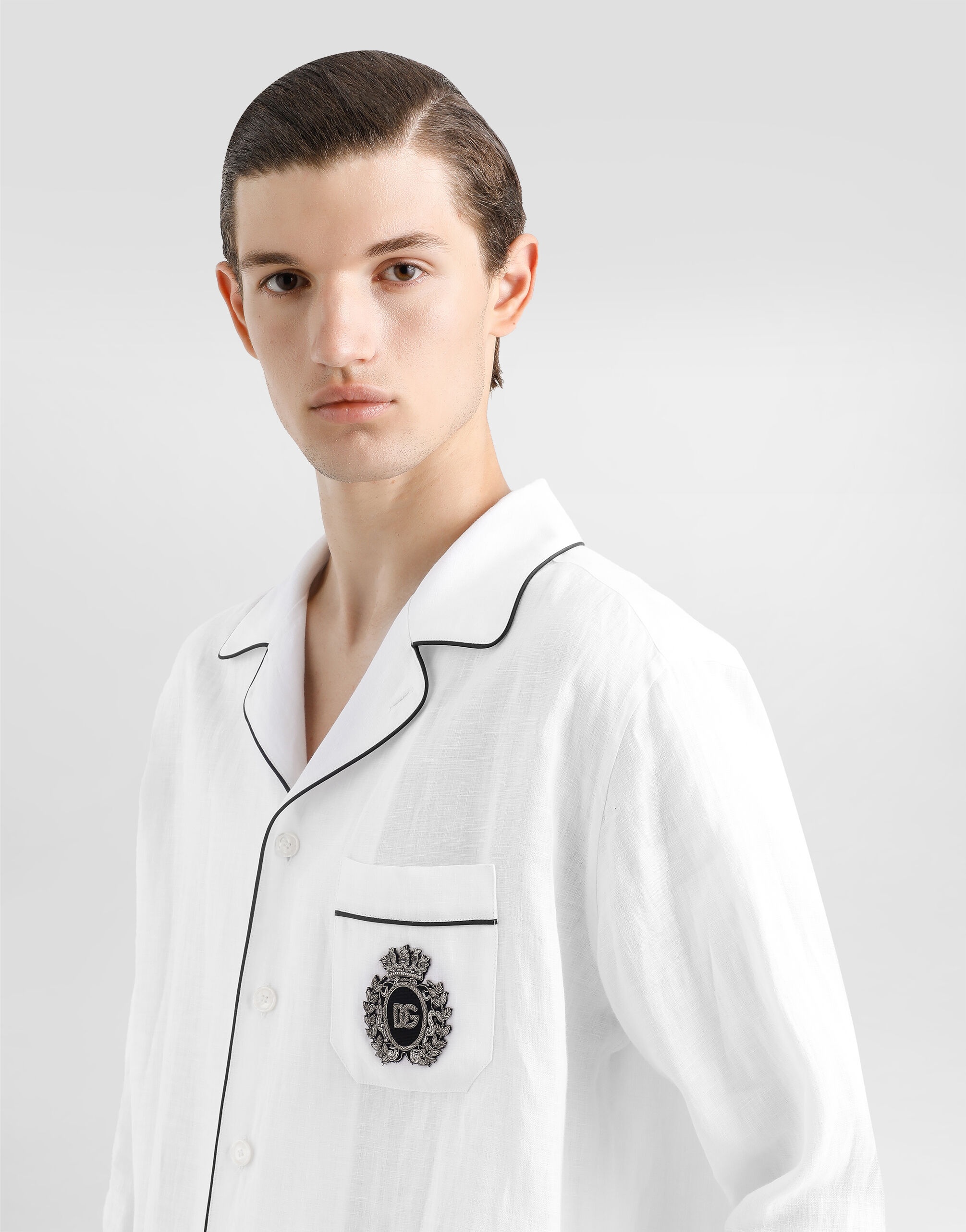 Linen vanity shirt with heraldic emblem - 5