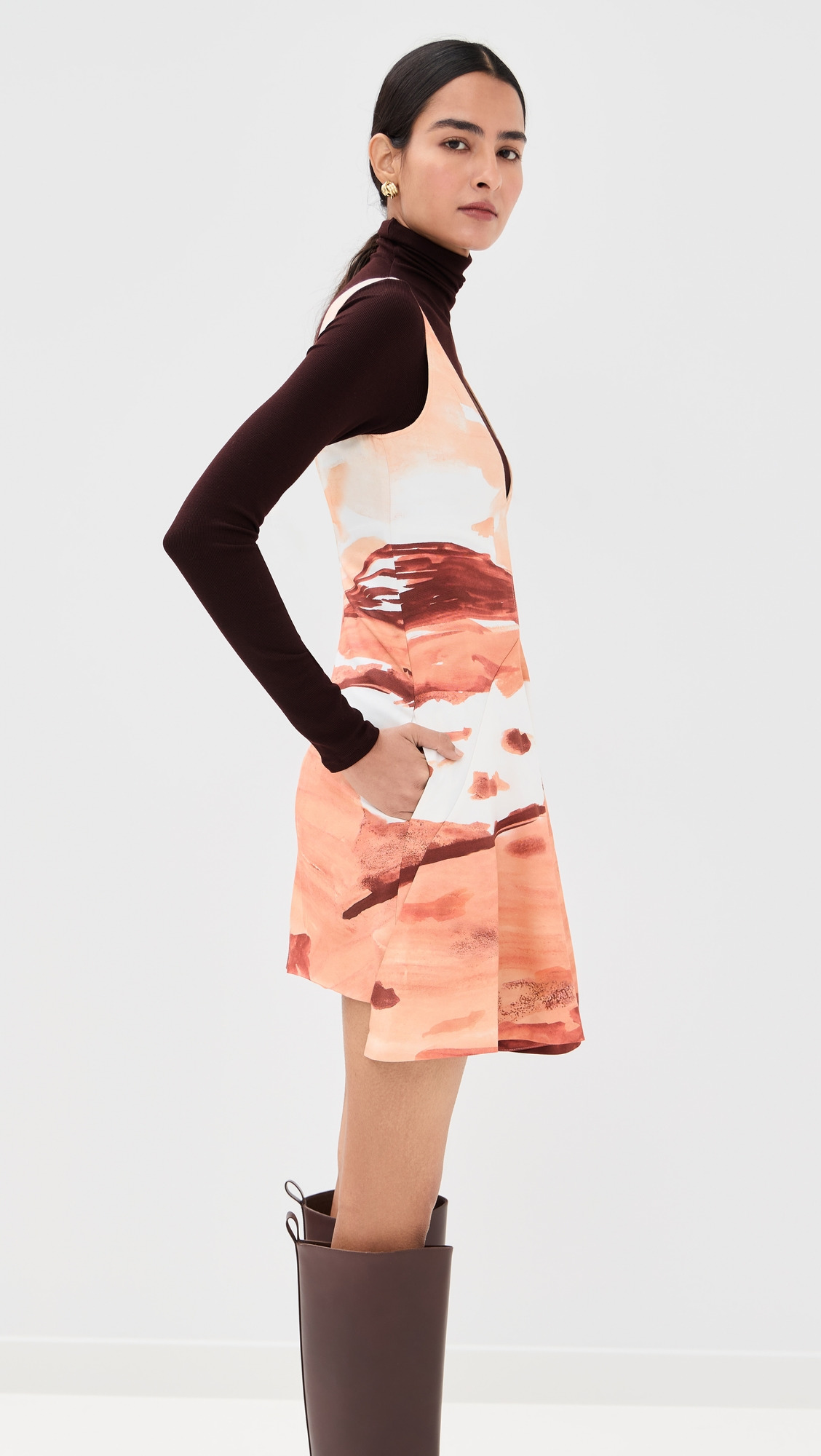 Printed V Neck Mini Dress - 3
