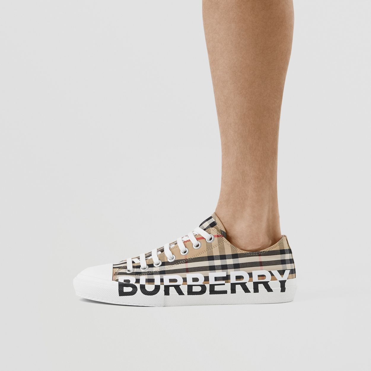 Logo Print Vintage Check Cotton Sneakers - 3