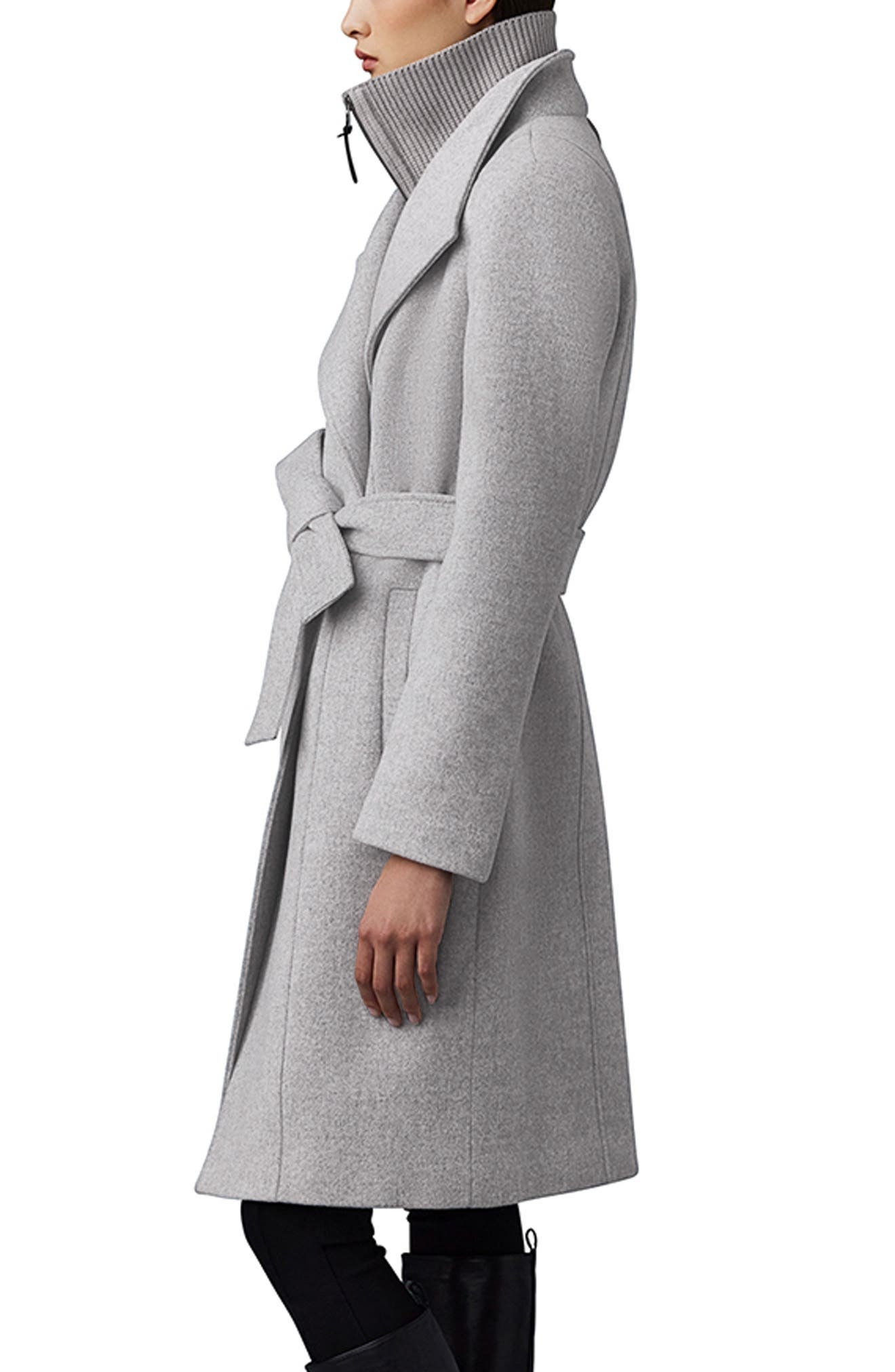 Nori-K Belted Double Face Wool Coat with Wool Blend Bib - 3