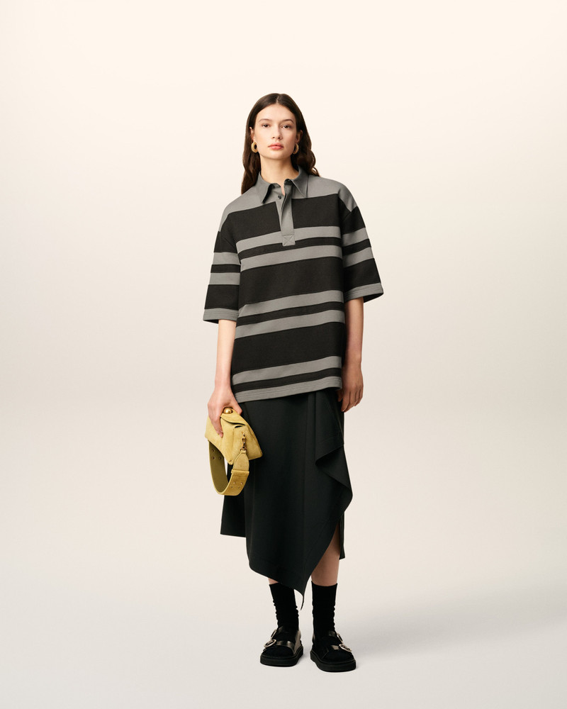 AMI Paris GREY COTTON AMI DE COEUR STIPED POLO outlook