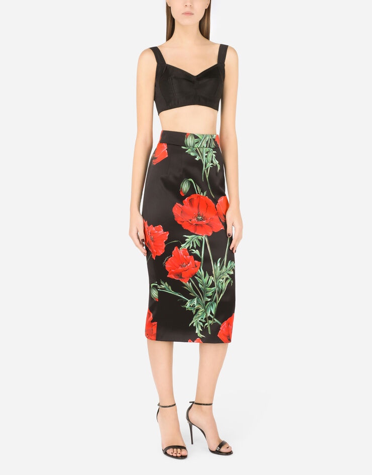 Poppy-print satin pencil skirt - 6