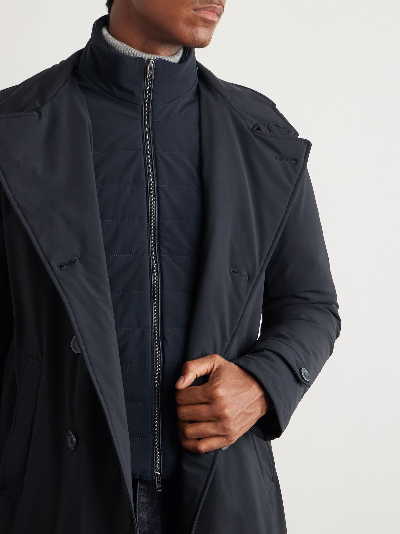 Double-Breasted Padded Stretch-Shell Down Peacoat Navy - 6