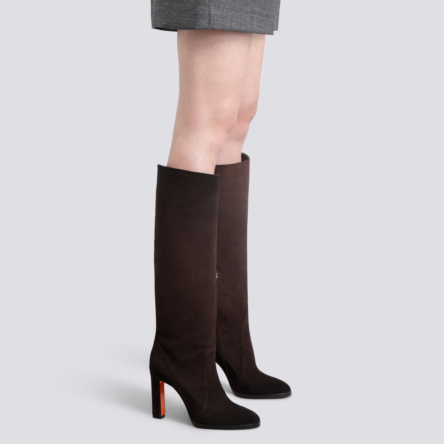 Women's dark brown suede high-heel boot - 2