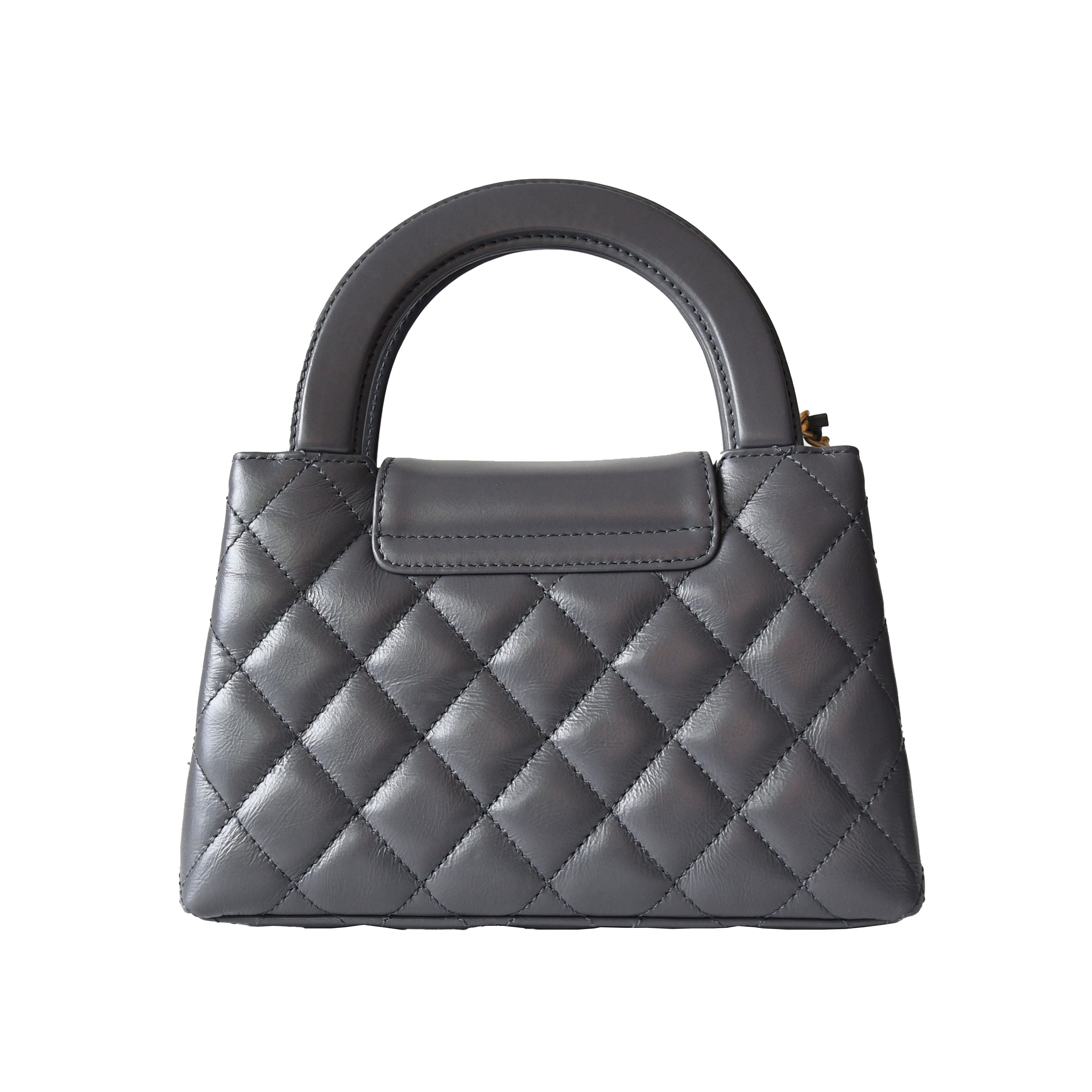 Chanel Shiny Aged Calfskin Quilted Mini Kelly Brushed Gold Hardware Grey - 2