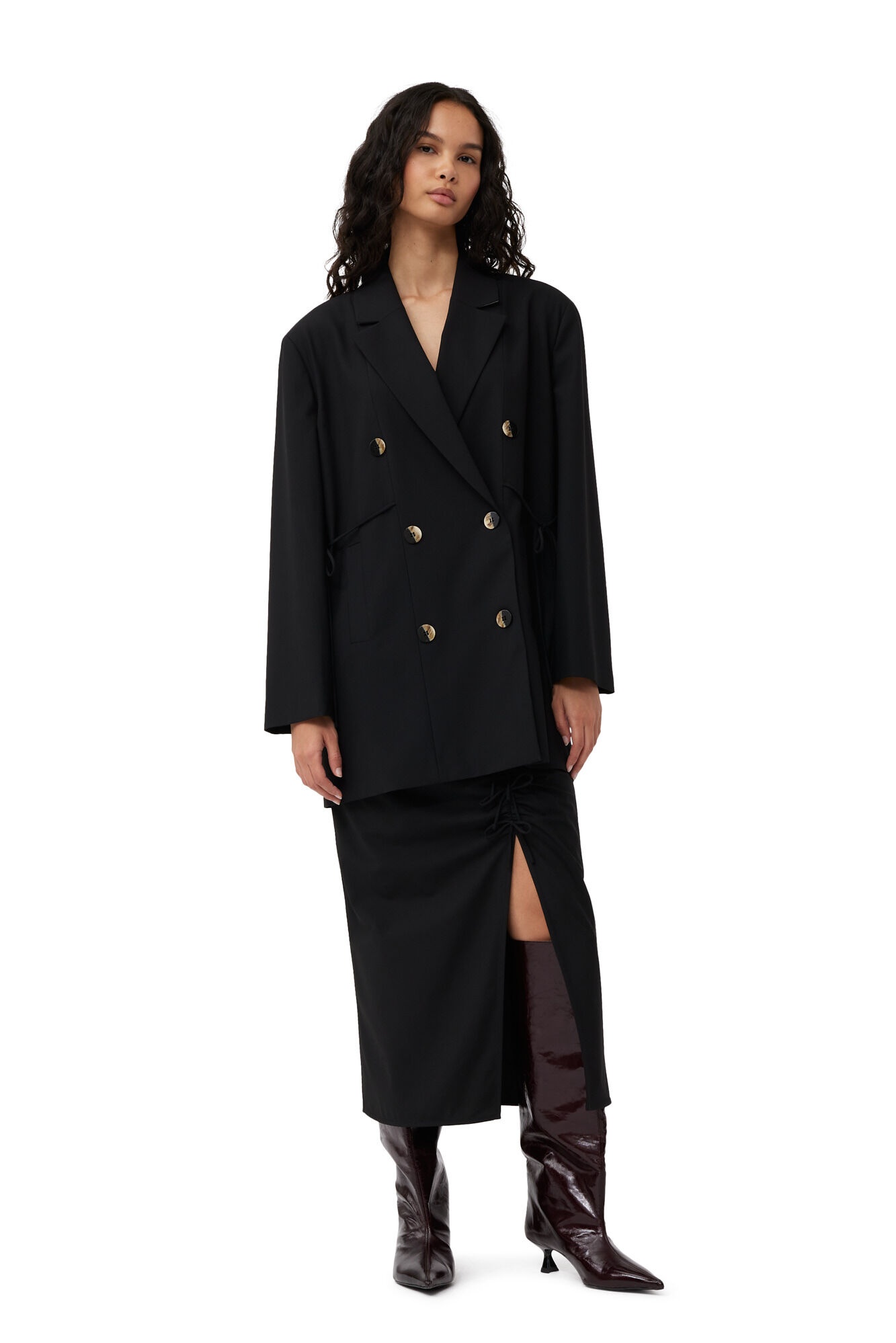 BLACK DRAPEY MELANGE OVERSIZED BLAZER - 4