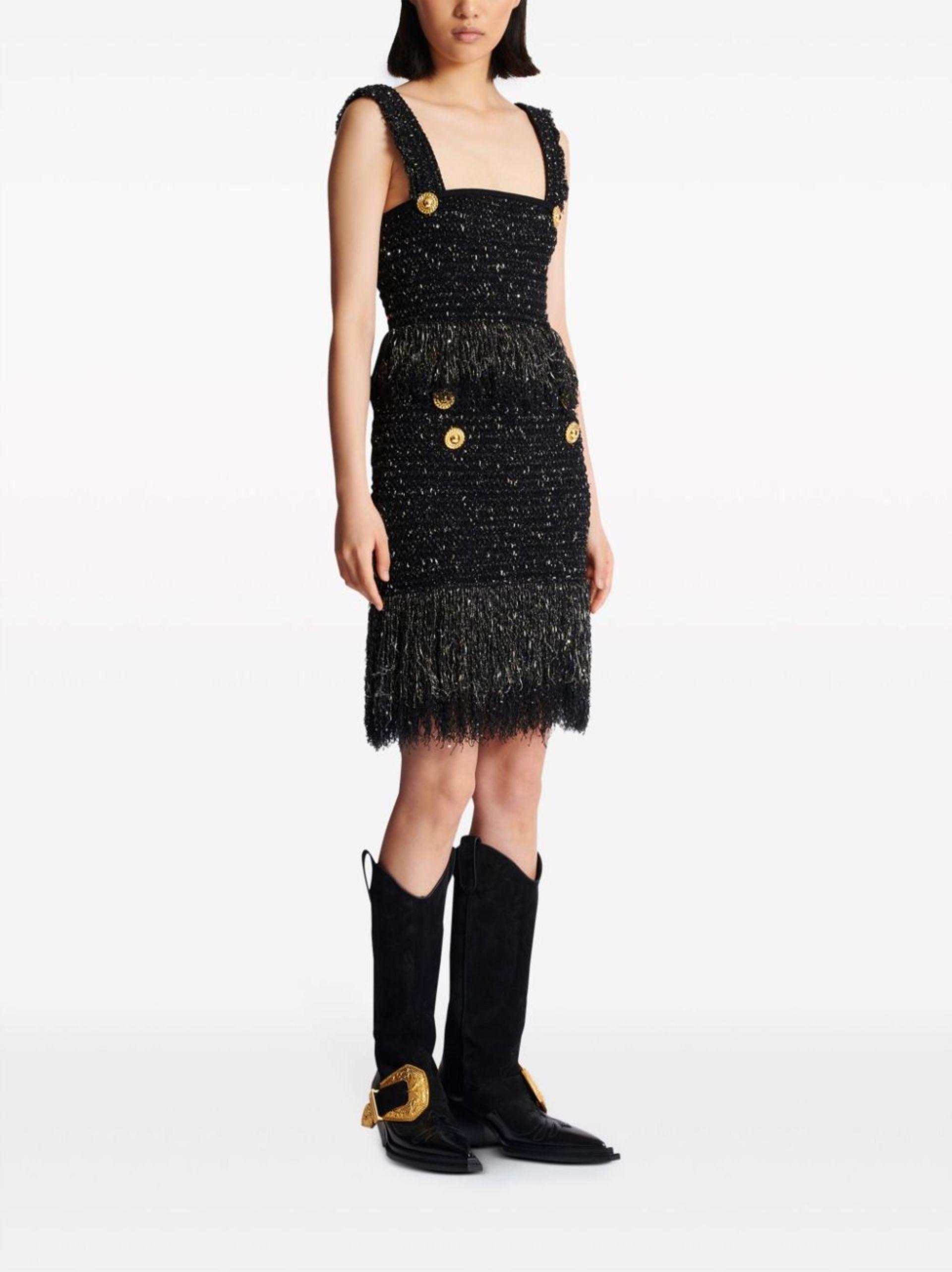 Black Tweed Midi Skirt - 3