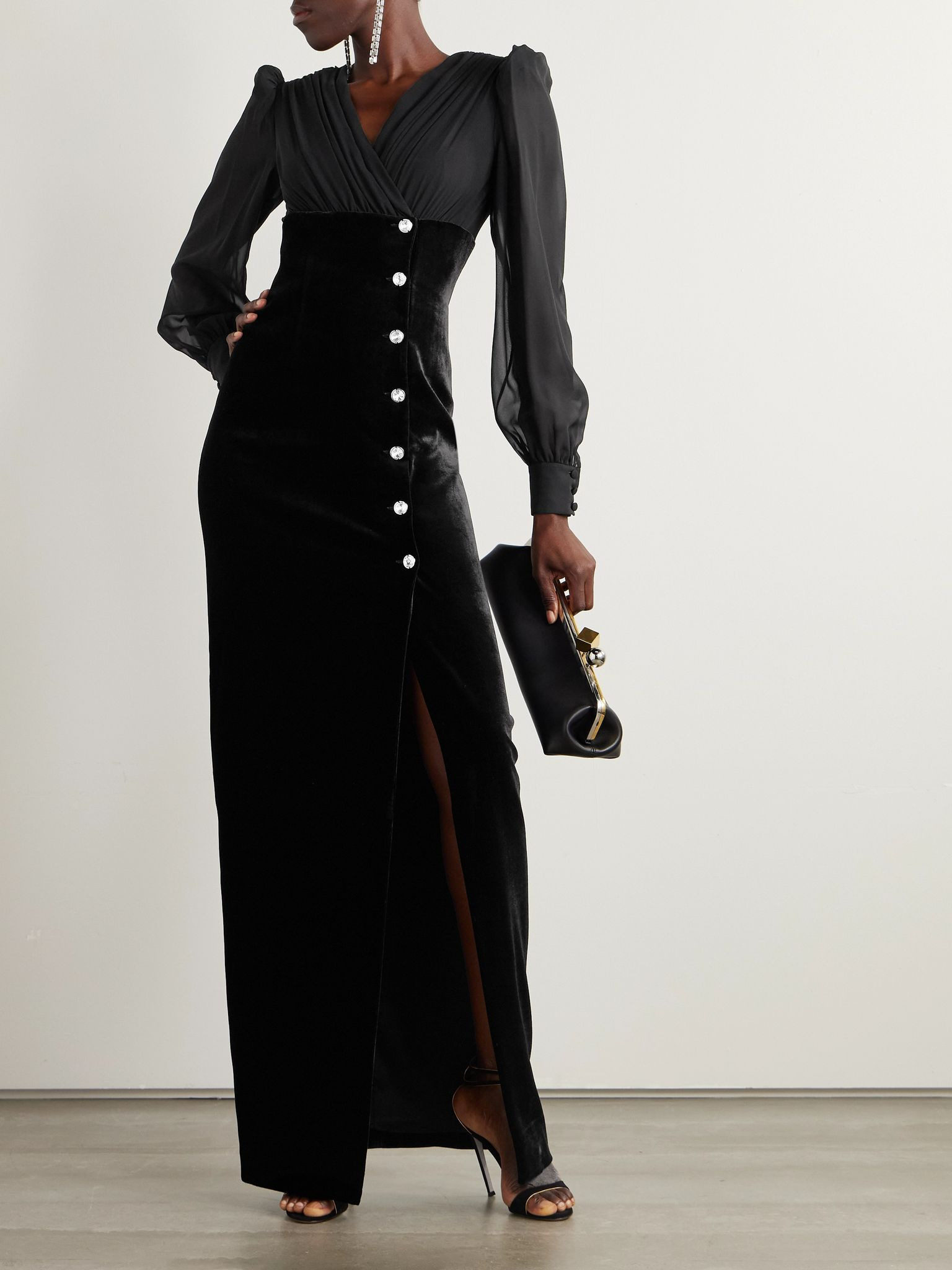Velvet and silk-georgette gown Black - 2