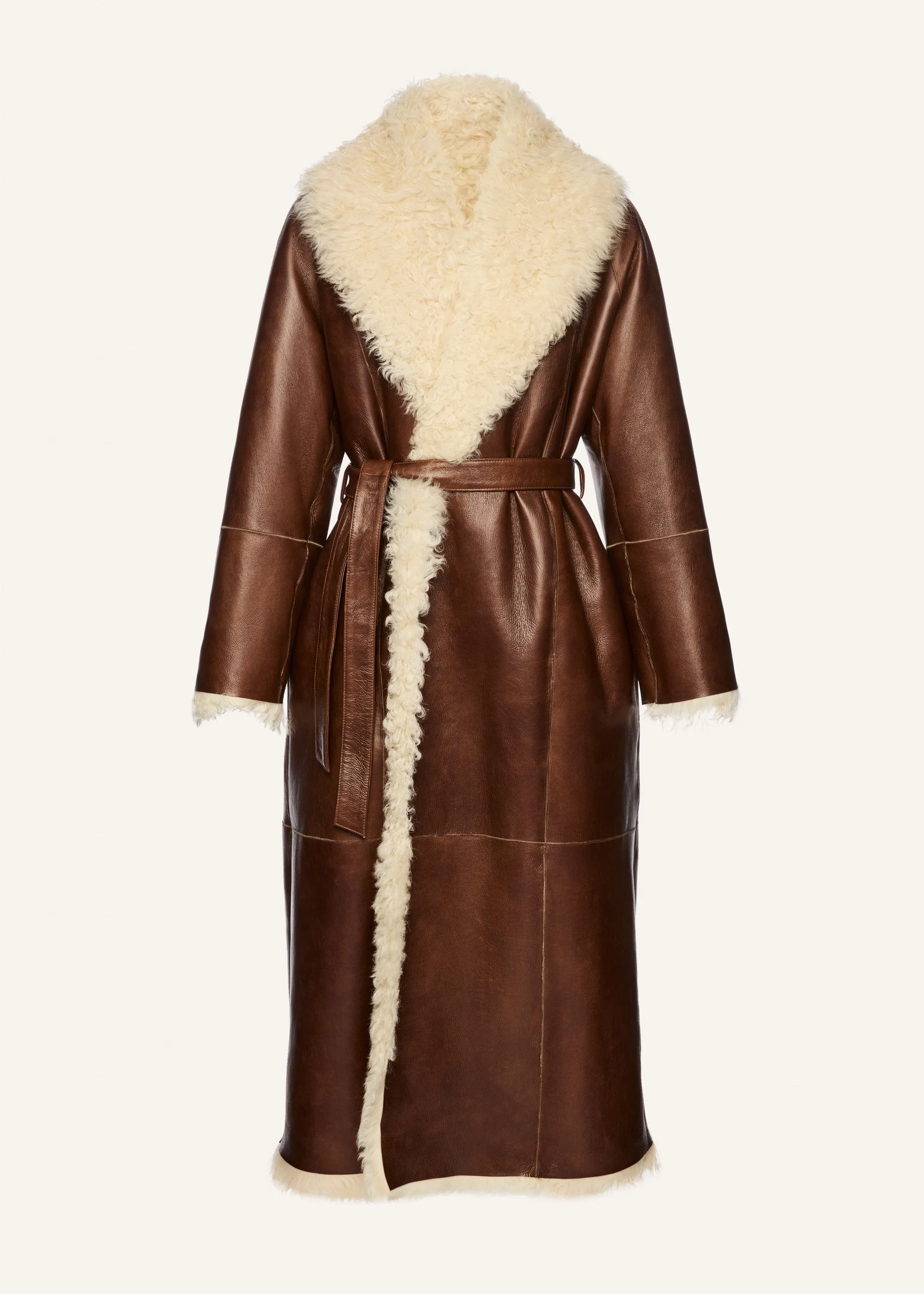 Shearling wrap coat in brown - 1