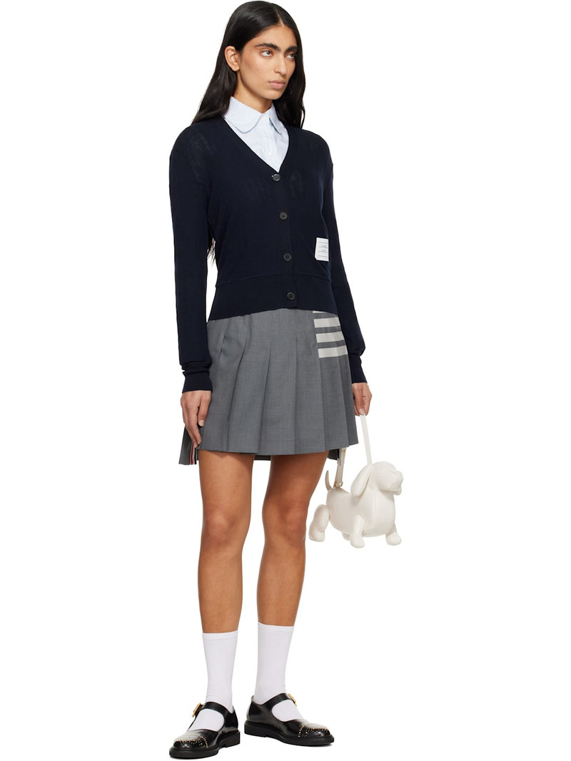 Thom Browne Navy Wide Wool Rib V-Neck Cardigan outlook