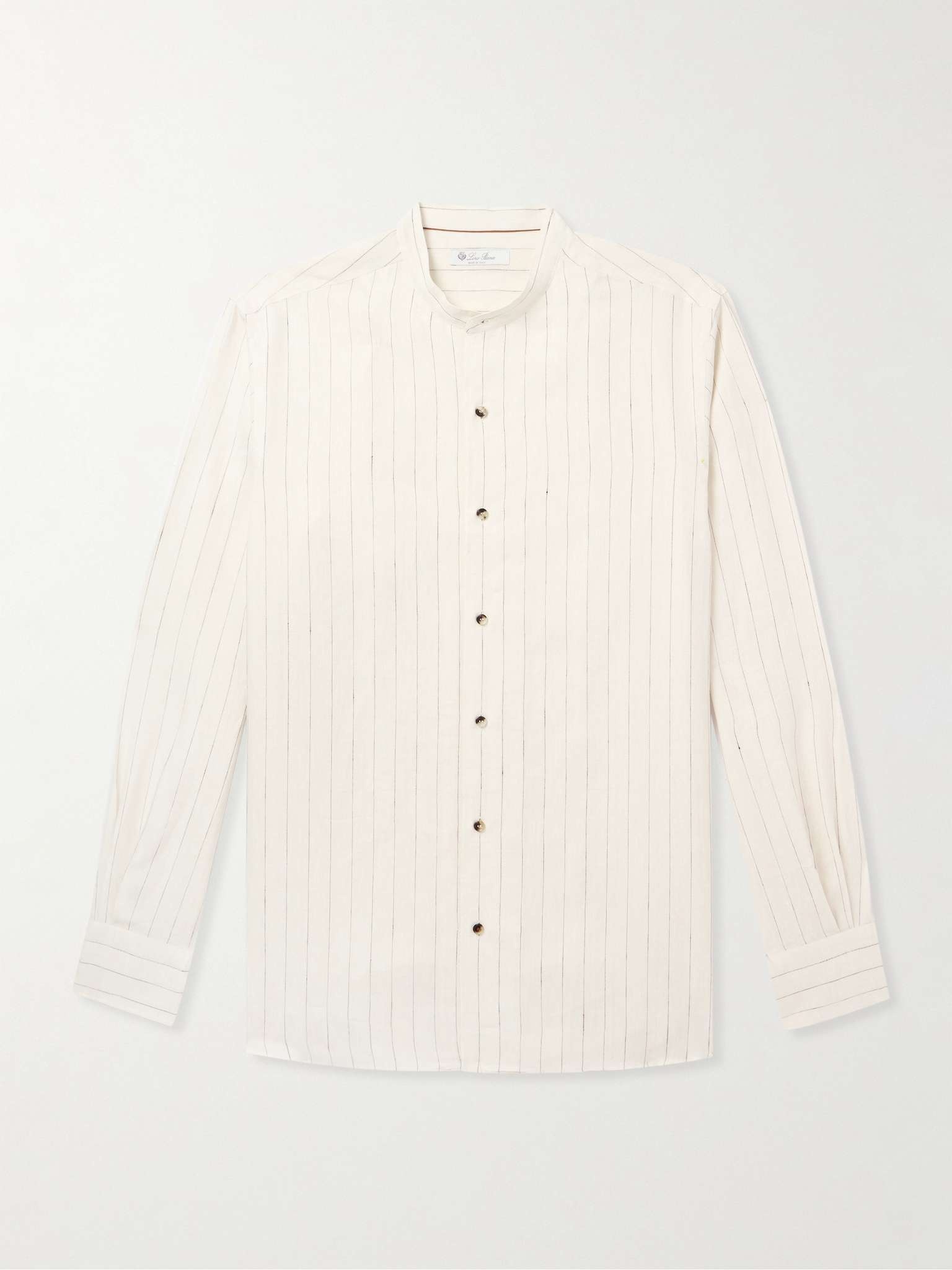 Elia Grandad-Collar Pinstriped Linen Shirt - 1
