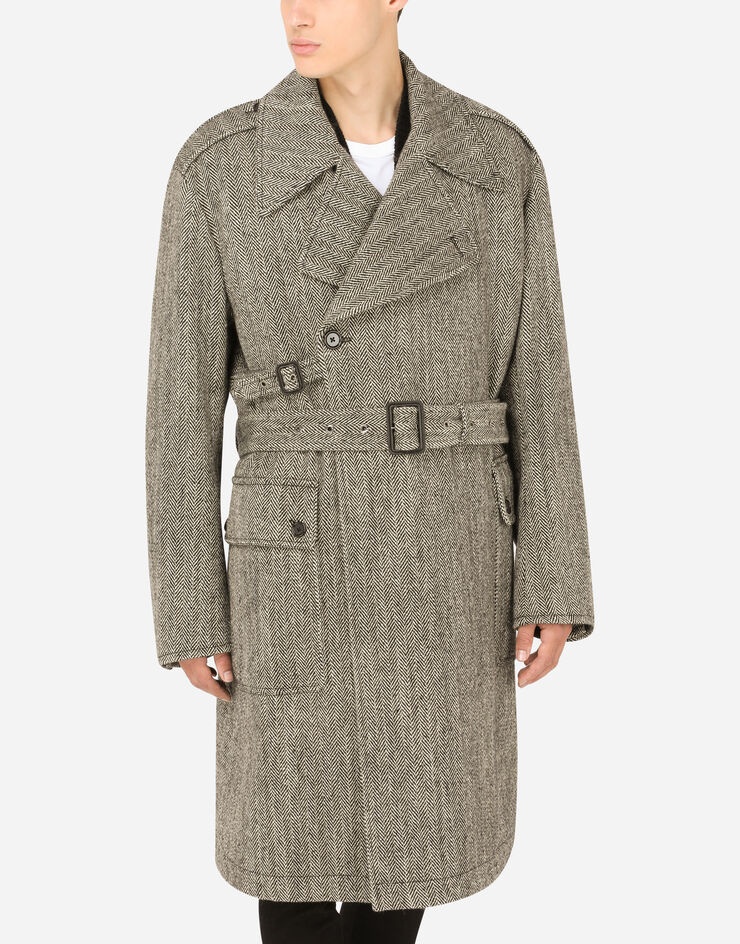 Herringbone wool trench coat - 4