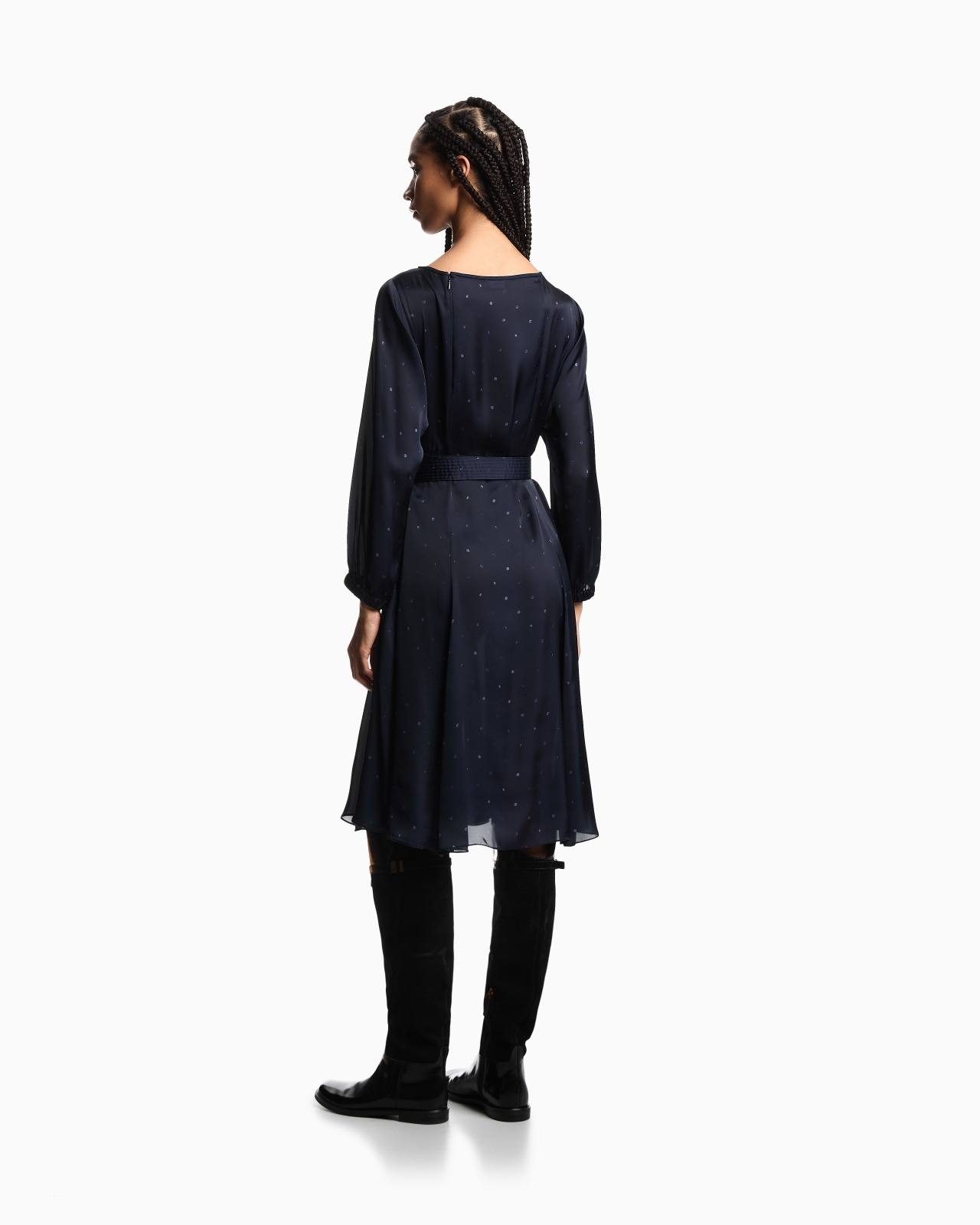 POLKA-DOT PRINT SATIN DRESS WITH BELT - 3