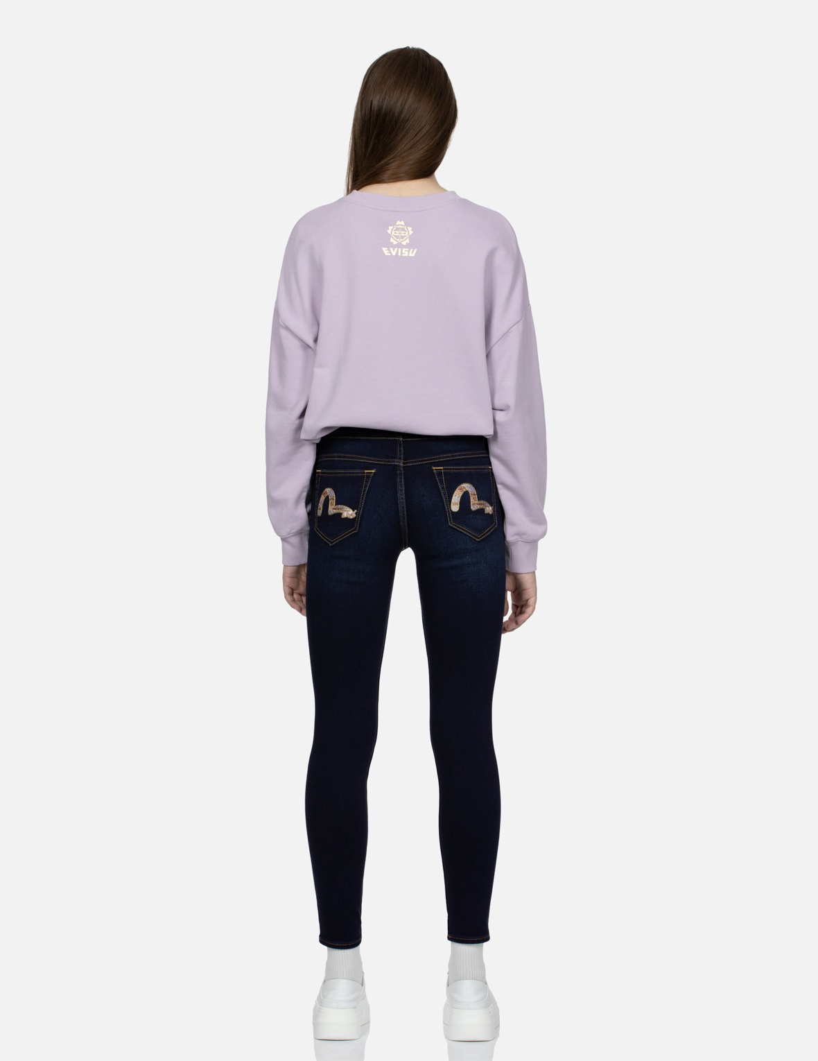 FLORAL-PATTERN SEAGULL  EMBROIDERY HIGH-WAIST SKINNY JEANS - 5