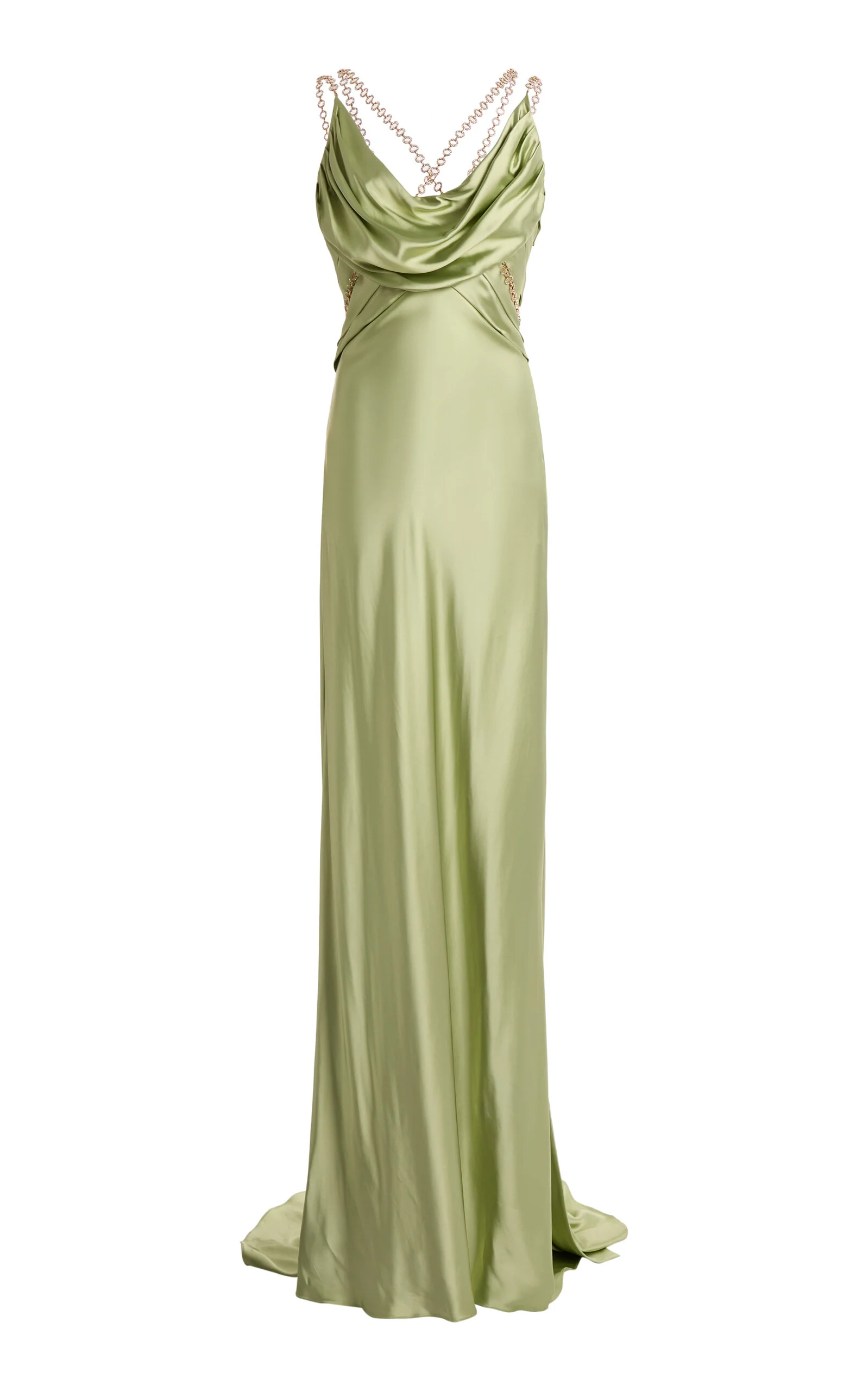 Satin Chain-Detail Silk-Blend Mermaid Long Dress green - 1