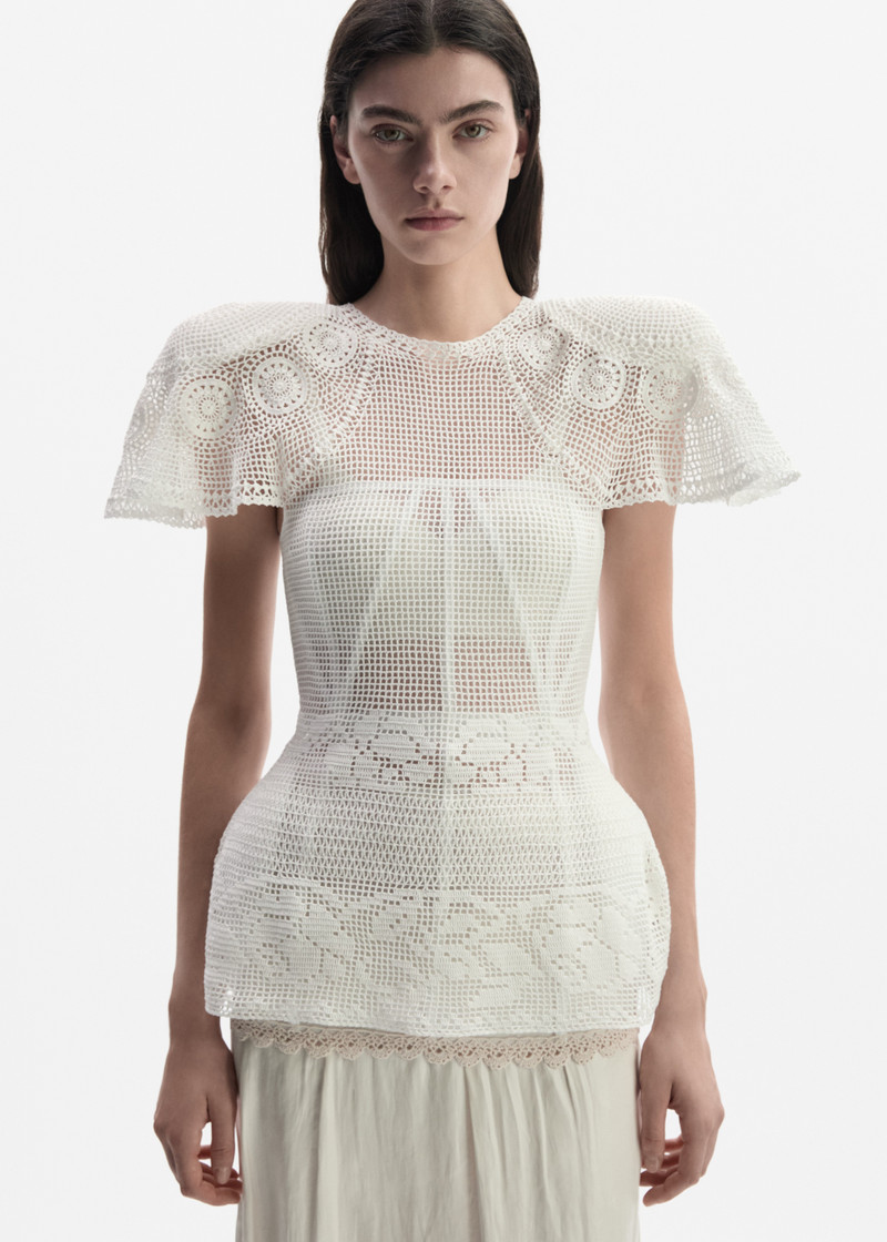 Crochet peplum top in white 4