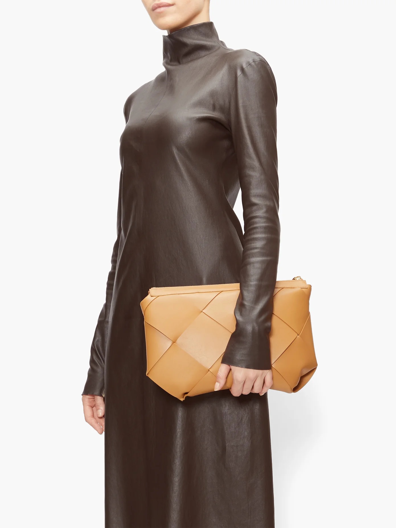 High-neck leather midi dress - 7