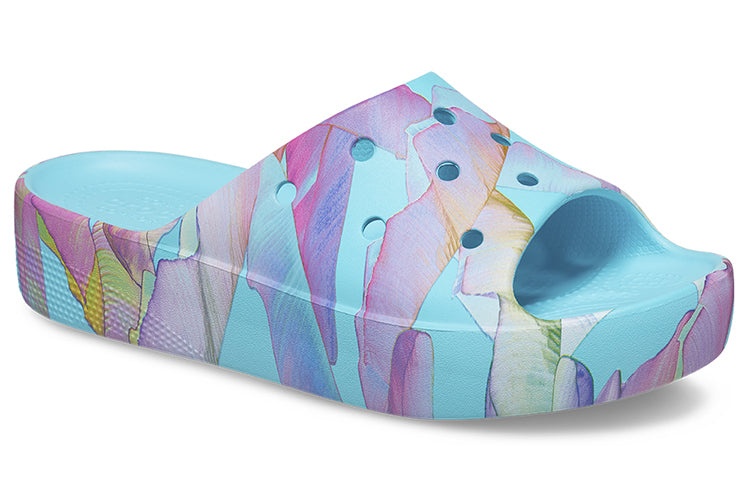(WMNS) Crocs Classic Platform Palm Print Slide 'Blue Multi-Color' 208607-4NQ - 4