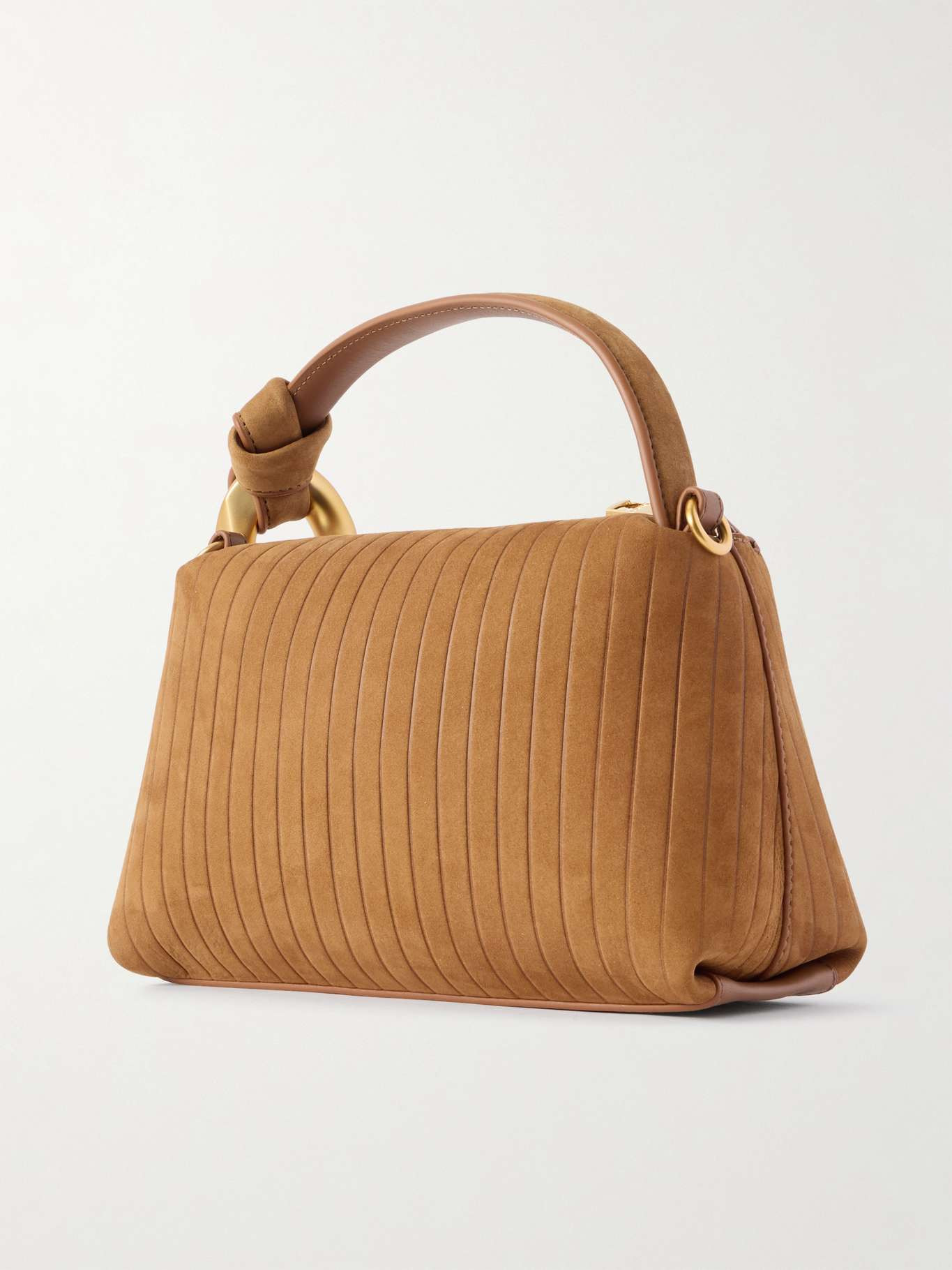 JWA Corner small chain-embellished ribbed nubuck shoulder bag Camel - 3