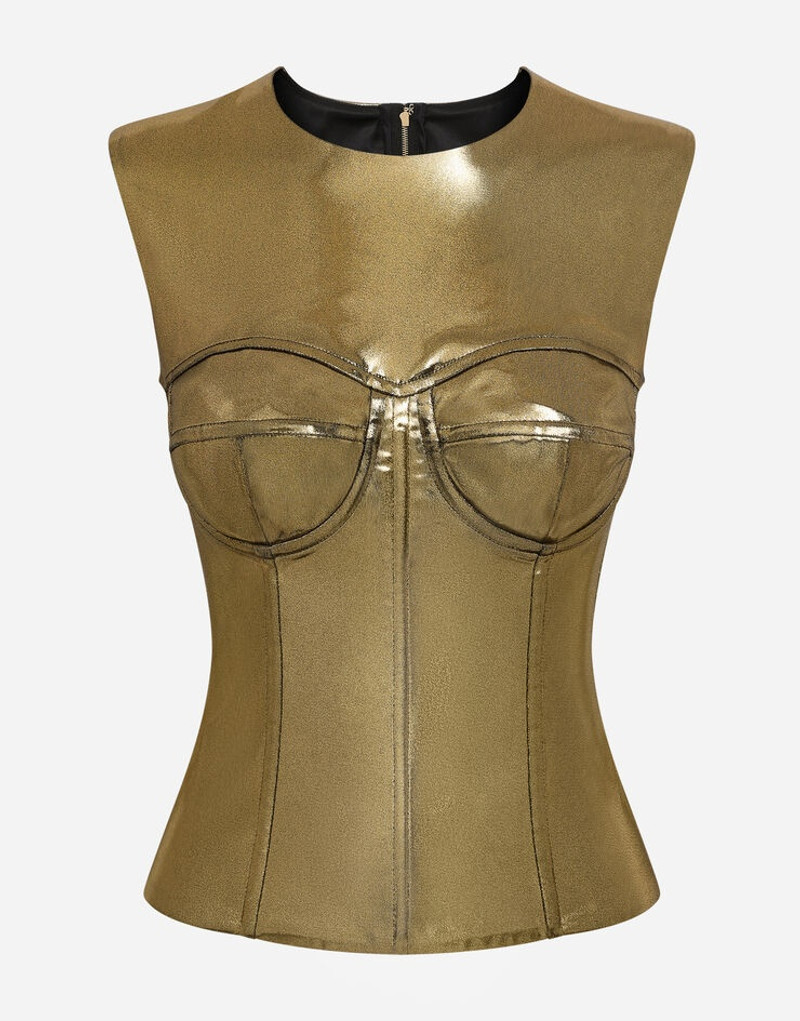 Short foiled satin corset top 1