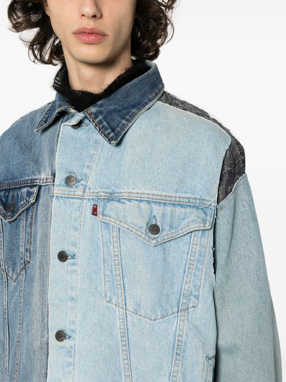 logo-tag layered denim jacket - 5