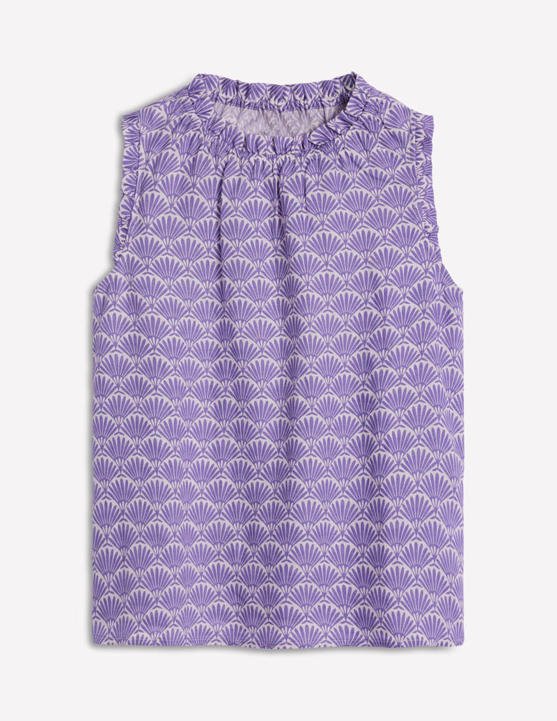 Sophie Ruffle Linen Top-Purple, Deco Palm 1
