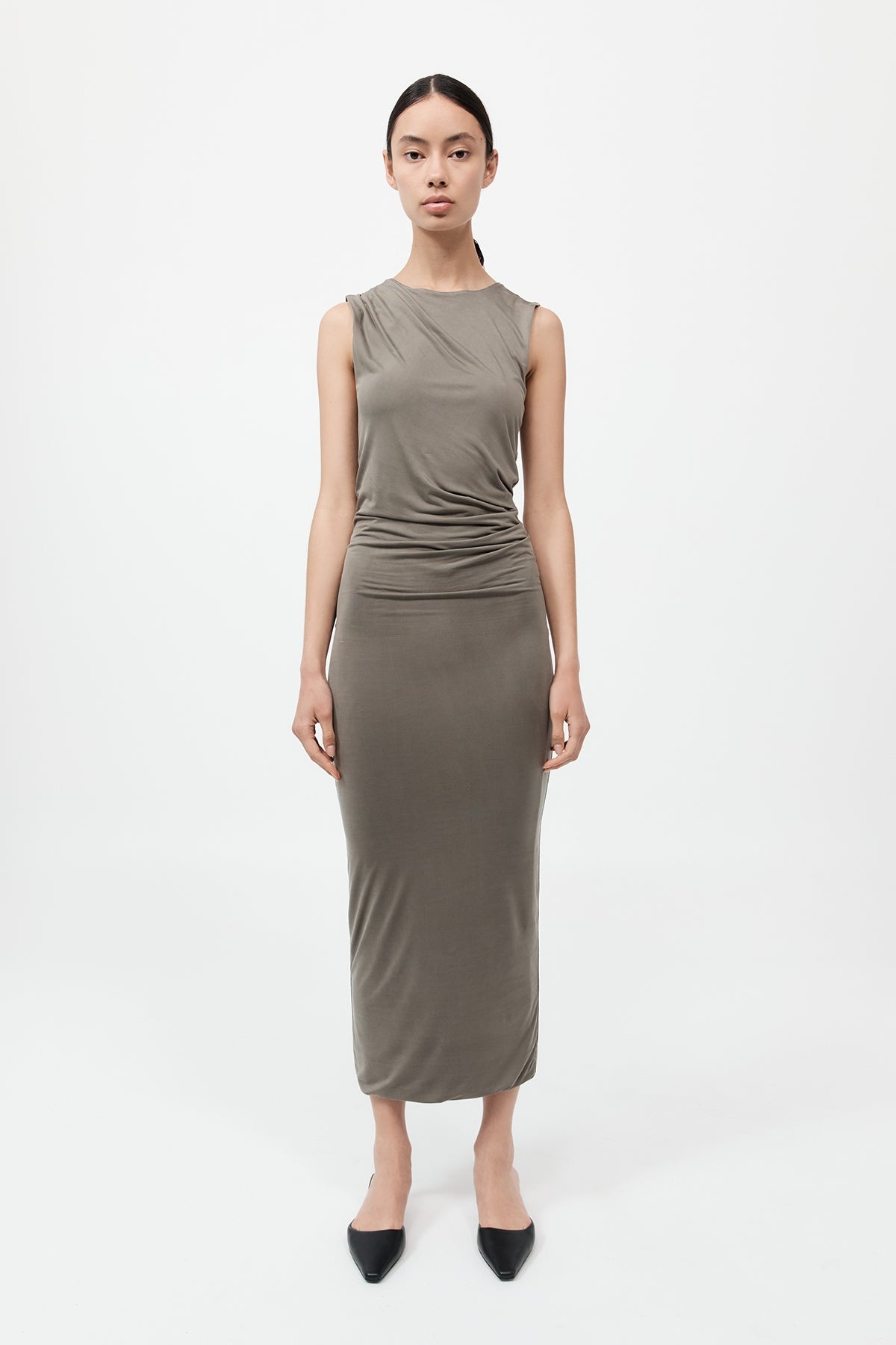 Cupro Jersey Drape Dress - Smokey Olive - 2