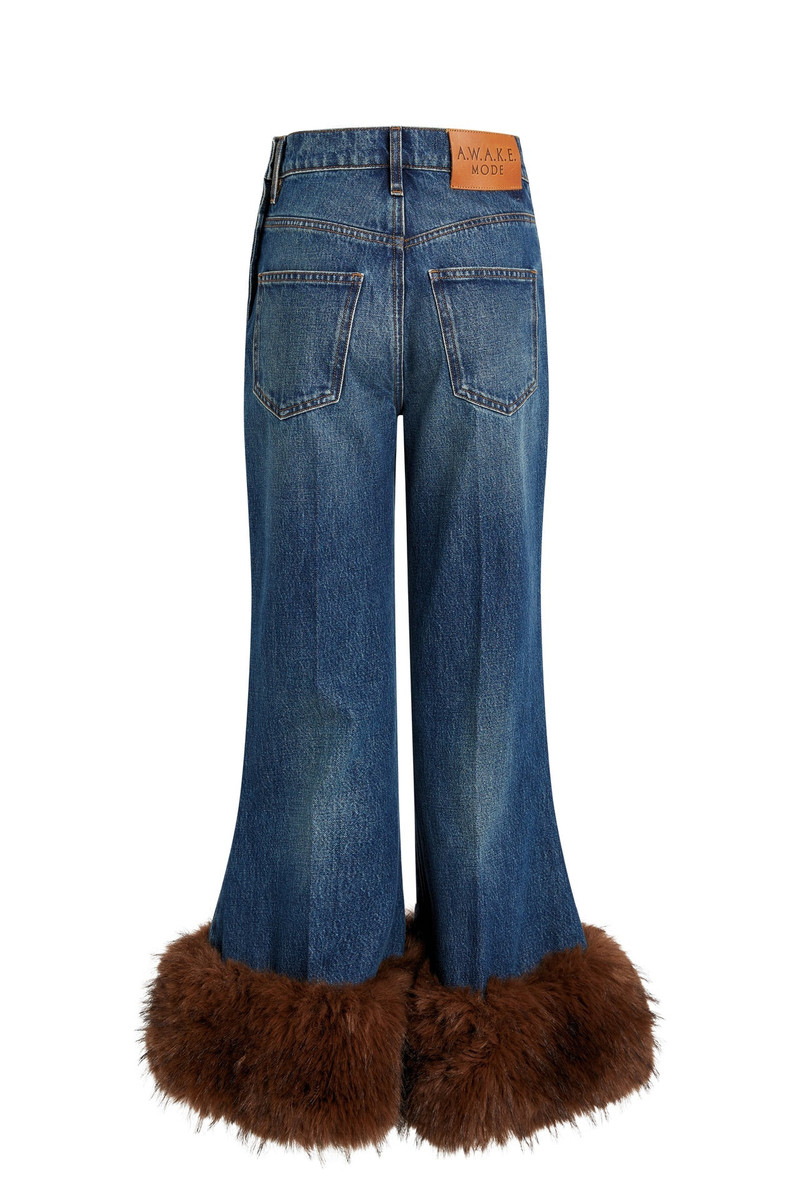CROPPED FLARED TROUSERS WITH FAUX FUR HEM CLASSIC BLUE WASH 6