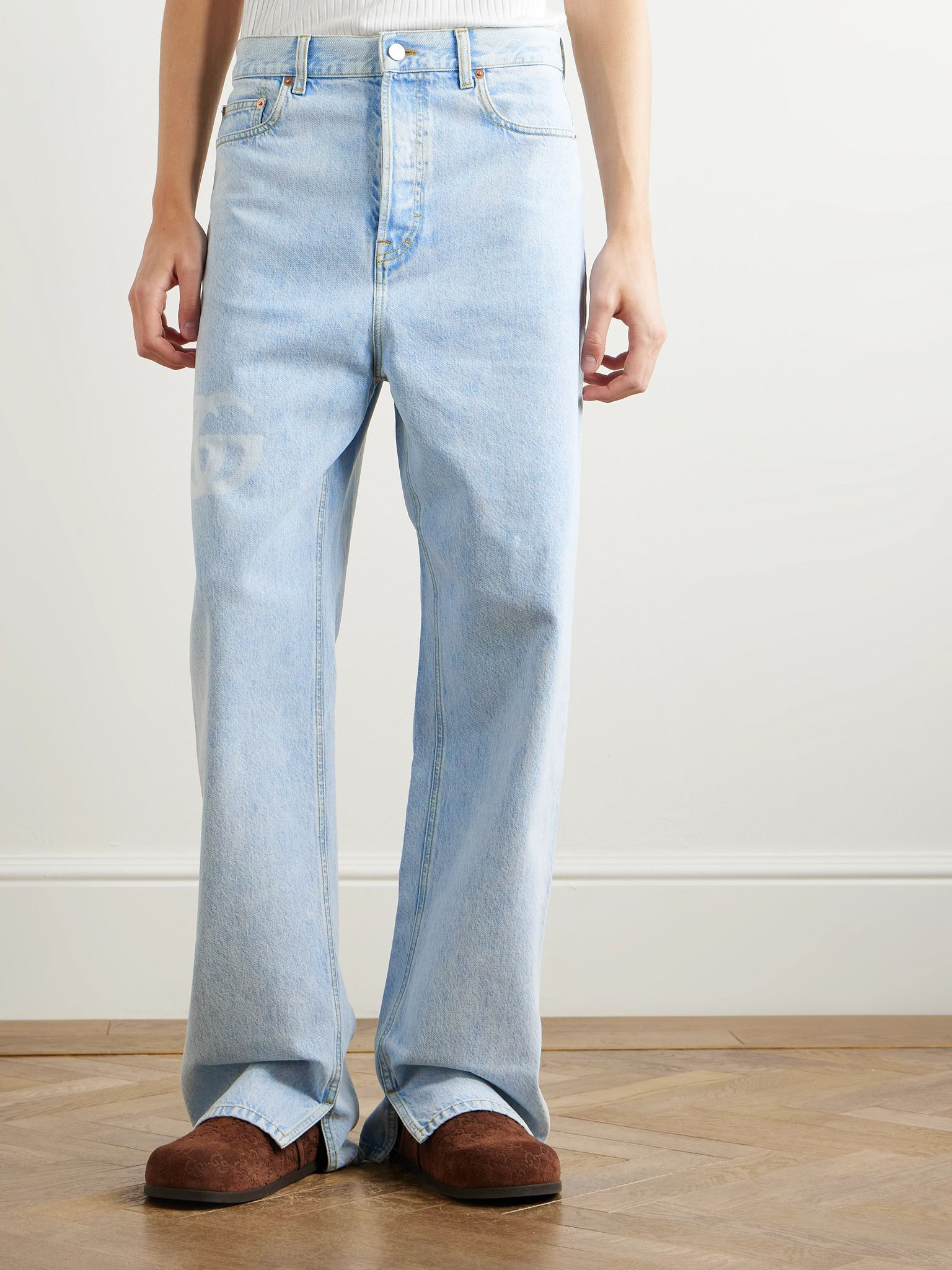 Straight-Leg Logo-Print Jeans Light blue - 3