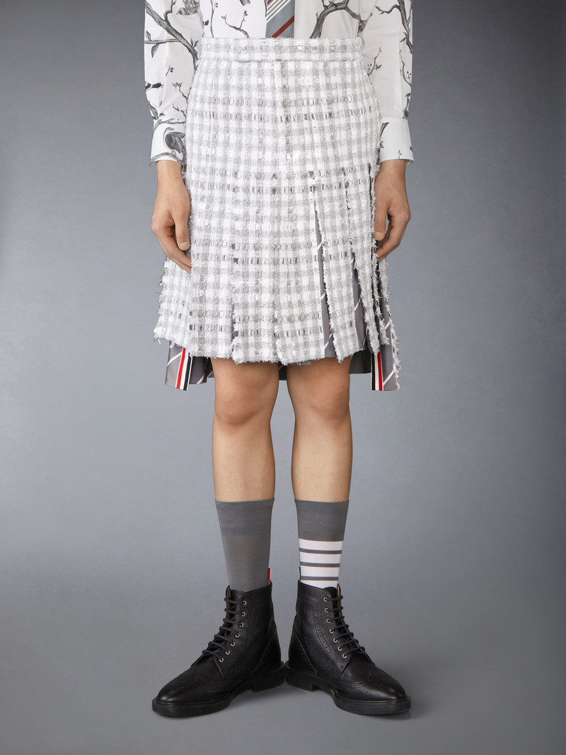 Thom Browne GINGHAM TWEED LOW RISE PLEATED SKIRT outlook