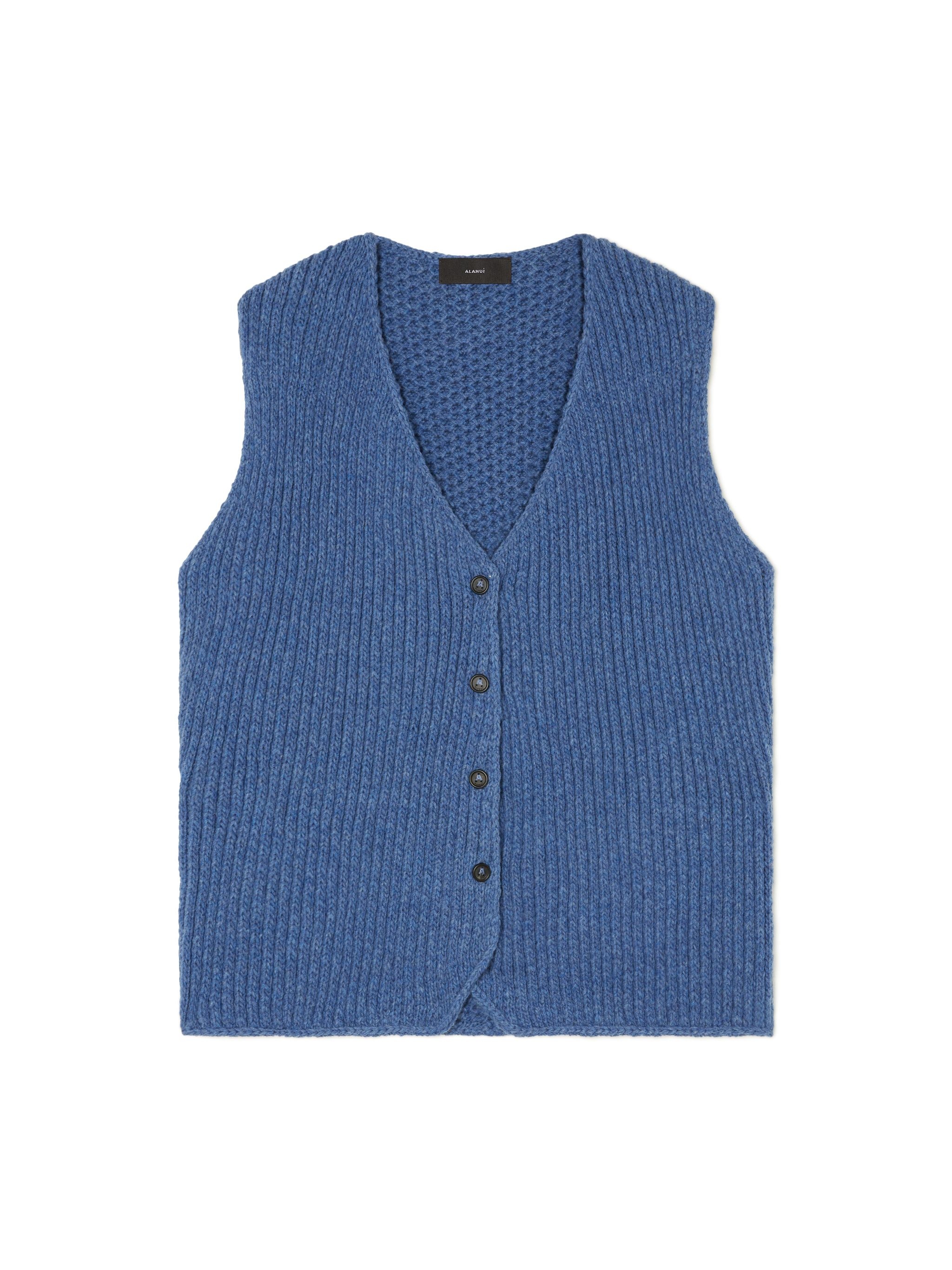 Knitted Ribbed Denim-No-Denim Vest - 2