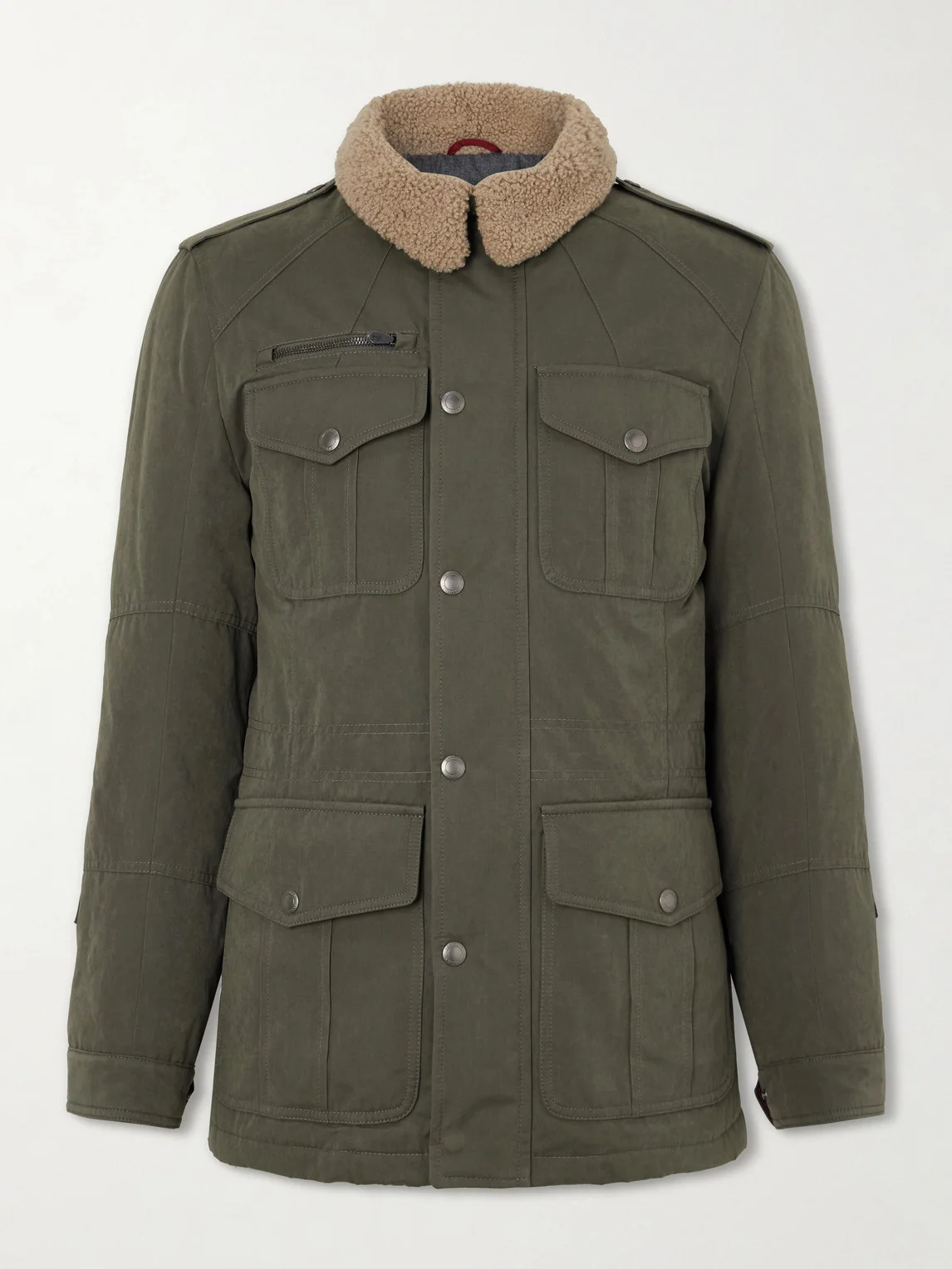 Shearling-Trimmed Padded Canvas Jacket - 1